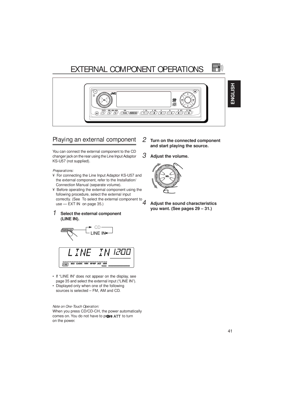 JVC GET0075-001A manual Select the external component Line 