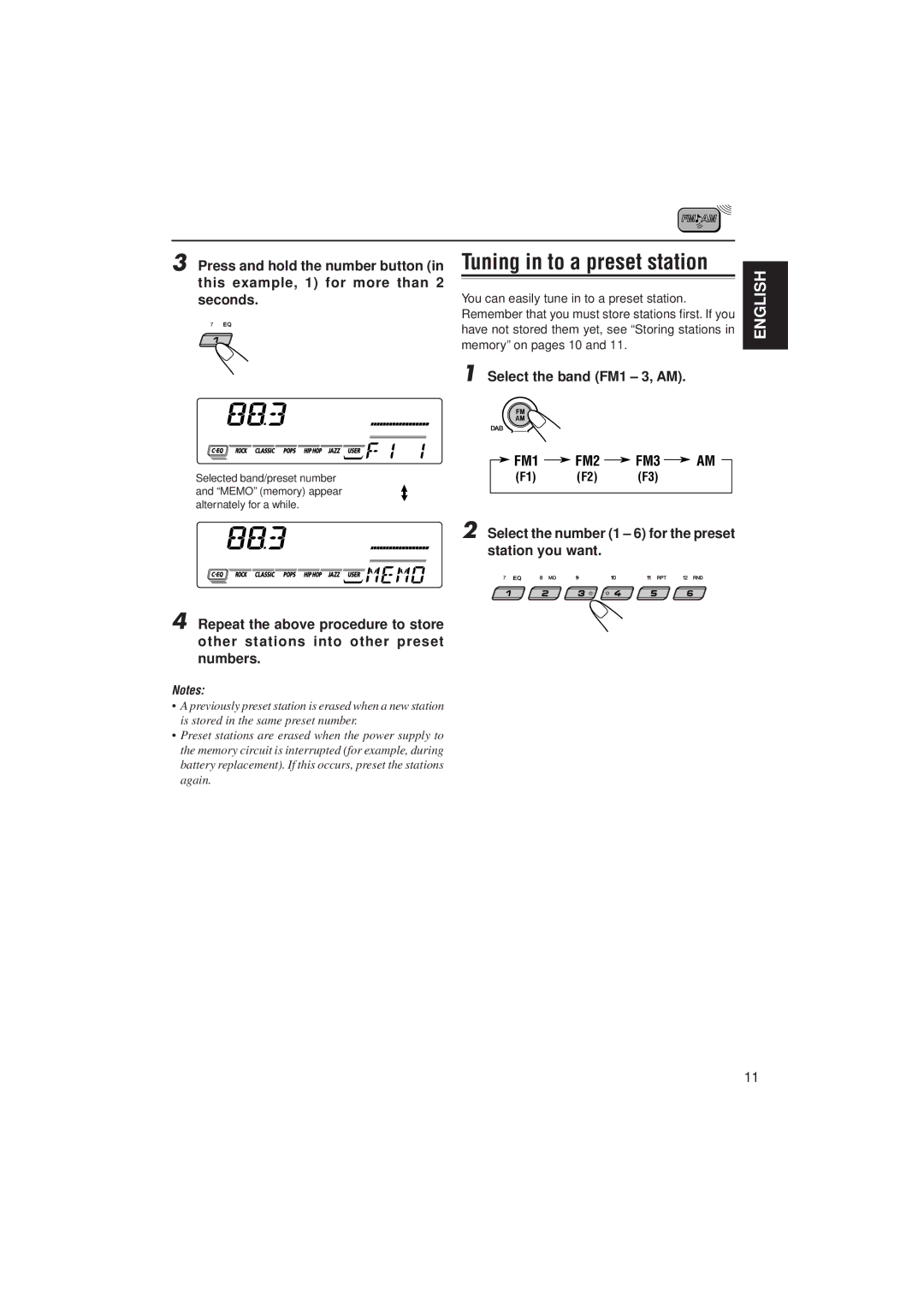 JVC KD-SX927R, GET0087-001A manual Tuning in to a preset station 