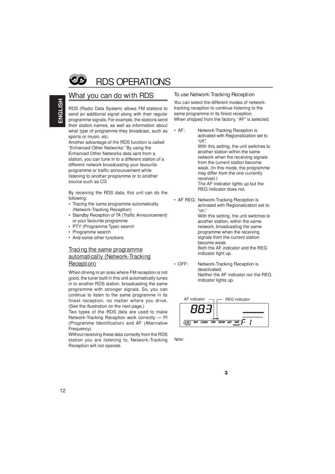 JVC GET0087-001A, KD-SX927R manual RDS Operations, What you can do with RDS, To use Network-Tracking Reception 