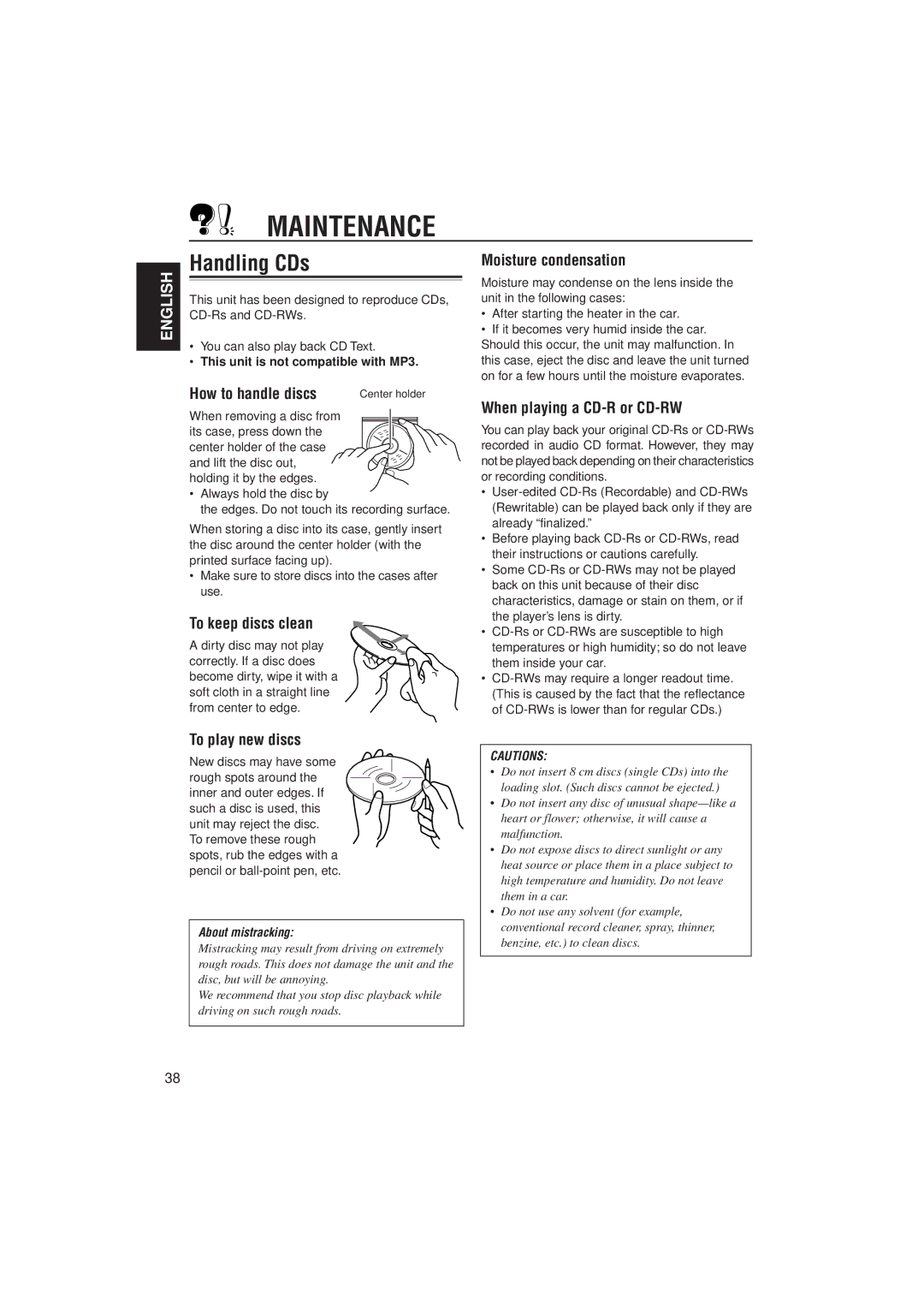 JVC GET0087-001A, KD-SX927R manual Maintenance, Handling CDs 