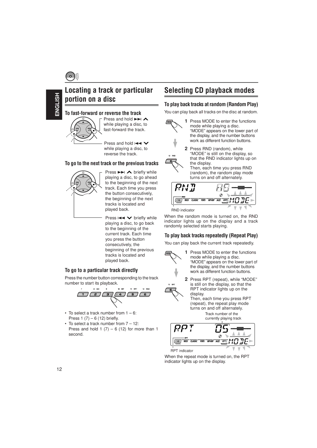 JVC GET0091-001A, KD-SX980 manual Locating a track or particular portion on a disc, To fast-forward or reverse the track 