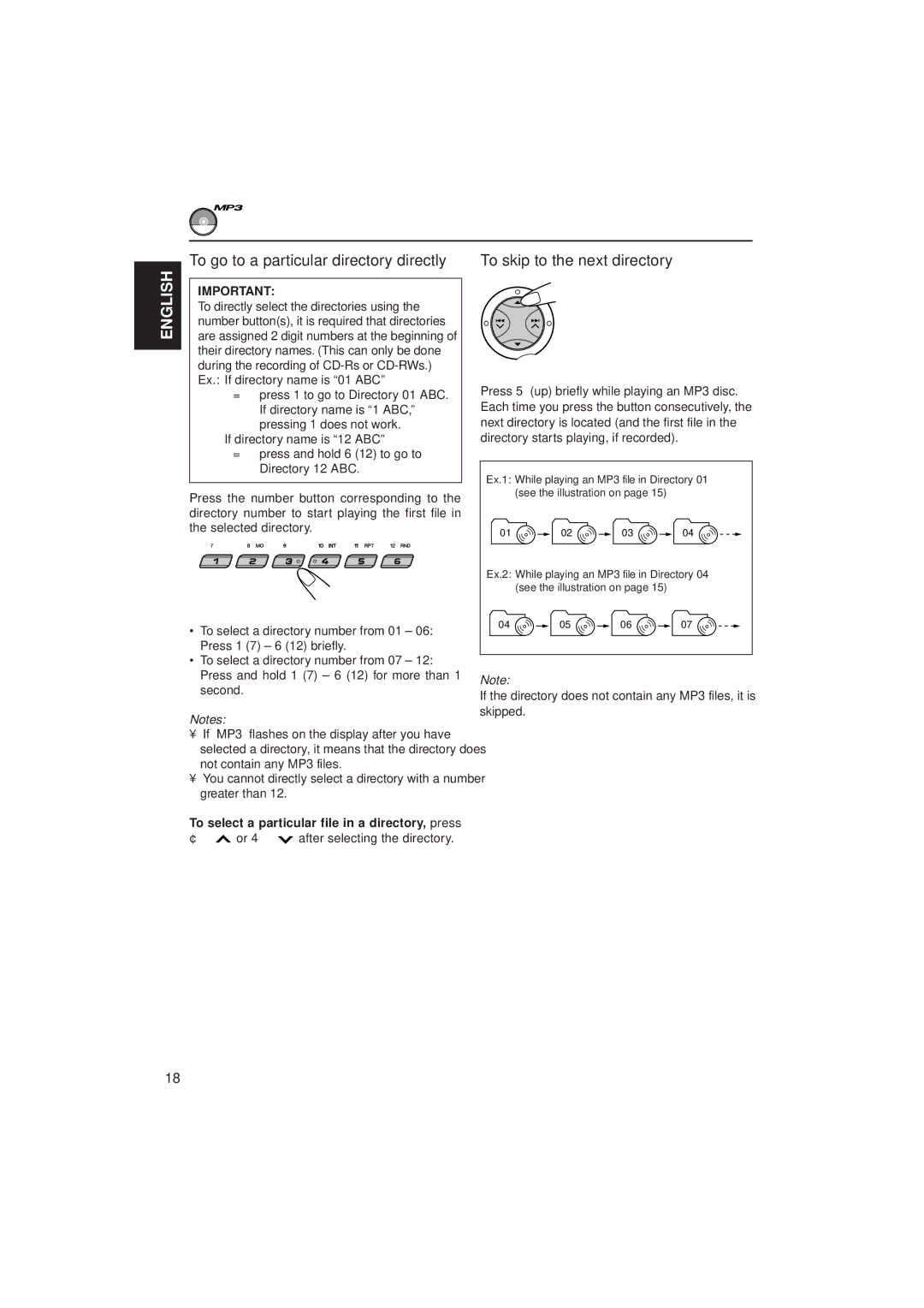 JVC GET0091-001A, KD-SX980 manual To go to a particular directory directly, To skip to the next directory 