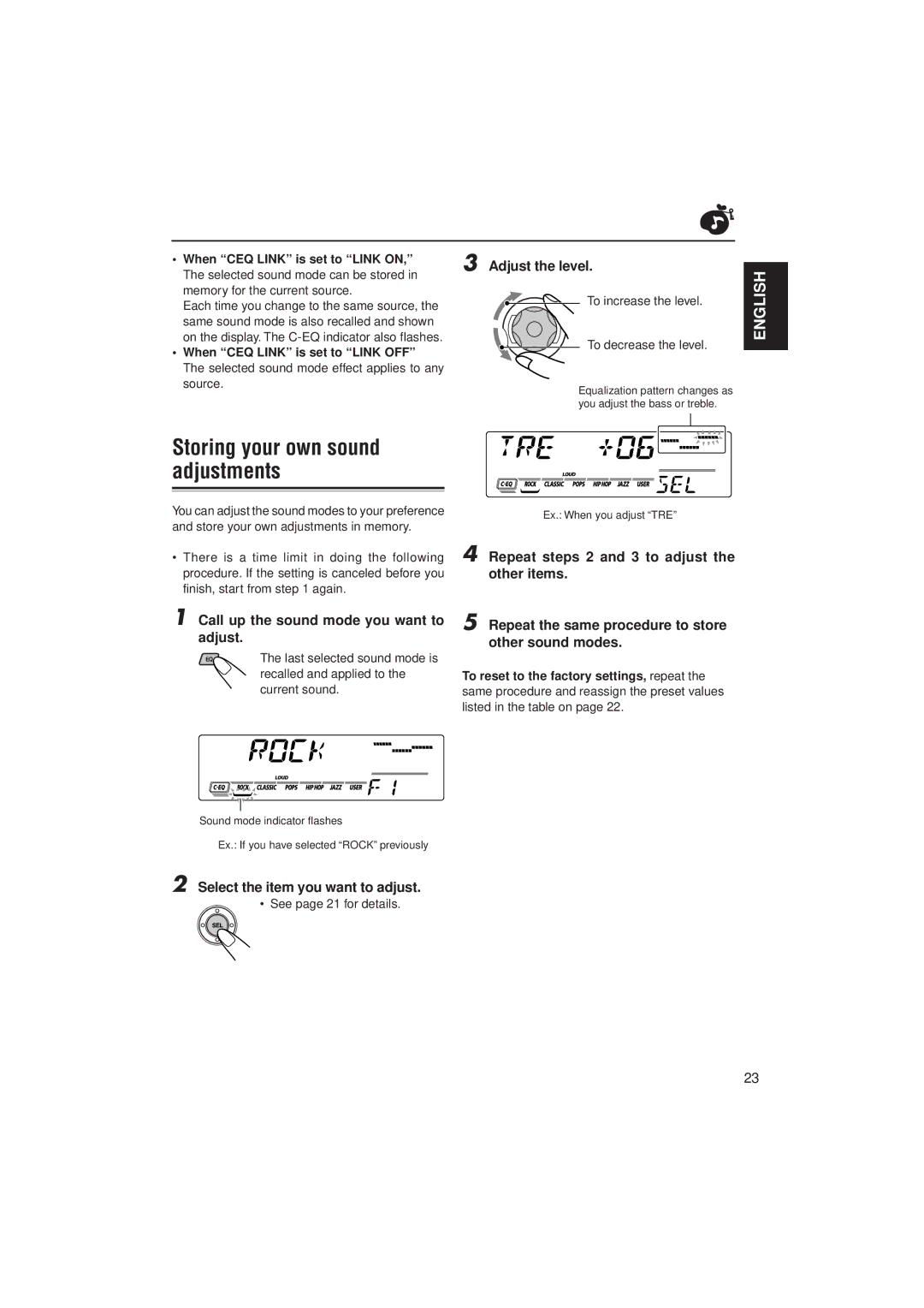 JVC KD-SX980, GET0091-001A manual Storing your own sound Adjustments, Repeat steps 2 and 3 to adjust, Other items 