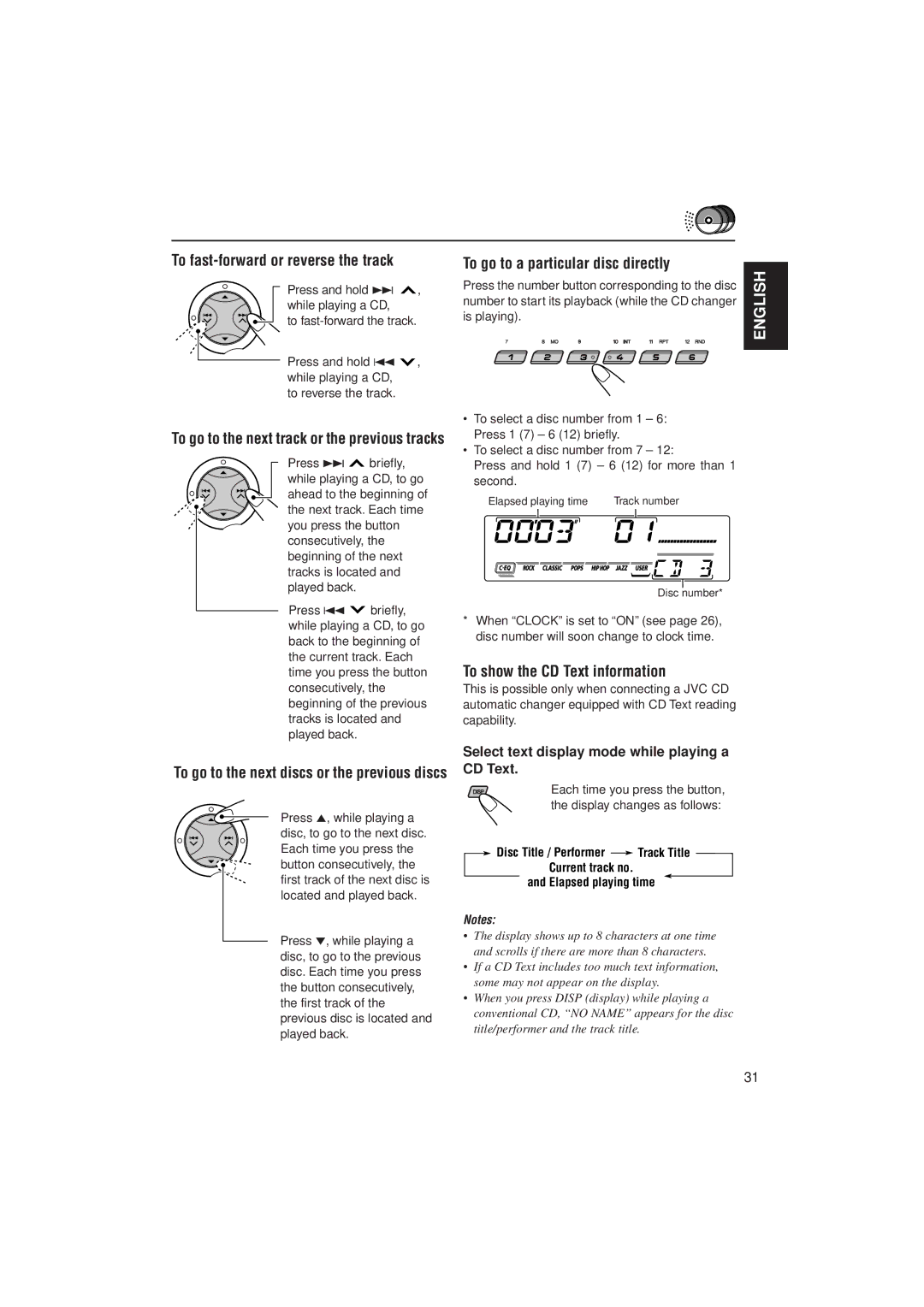 JVC KD-SX980, GET0091-001A manual To go to a particular disc directly, To show the CD Text information 