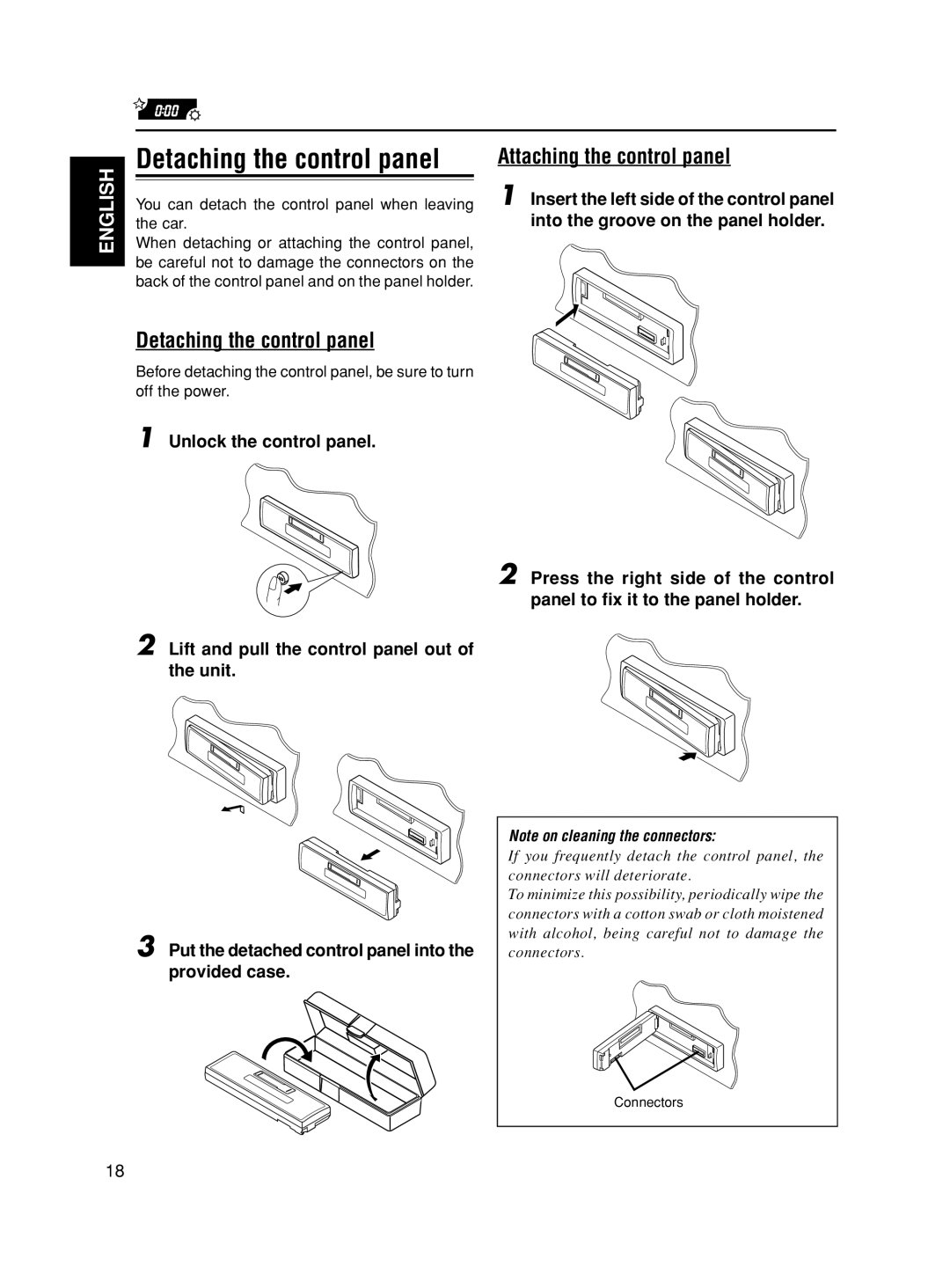 JVC CH-X100, GET0113-001A, KS-FX621, CH-X series, CDA-5755 manual Detaching the control panel, Attaching the control panel 