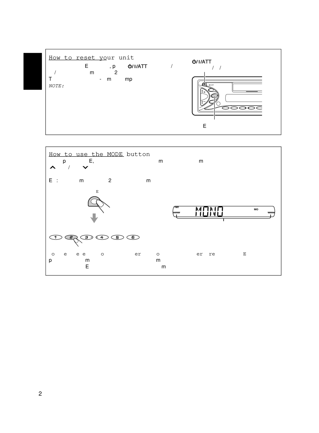 JVC CH-X series, GET0113-001A, CH-X100 How to reset your unit, How to use the Mode button, Standby/on/attenuator SEL select 