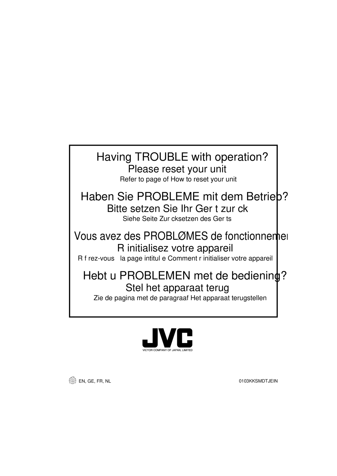 JVC GET0114-001A manual Having Trouble with operation? 