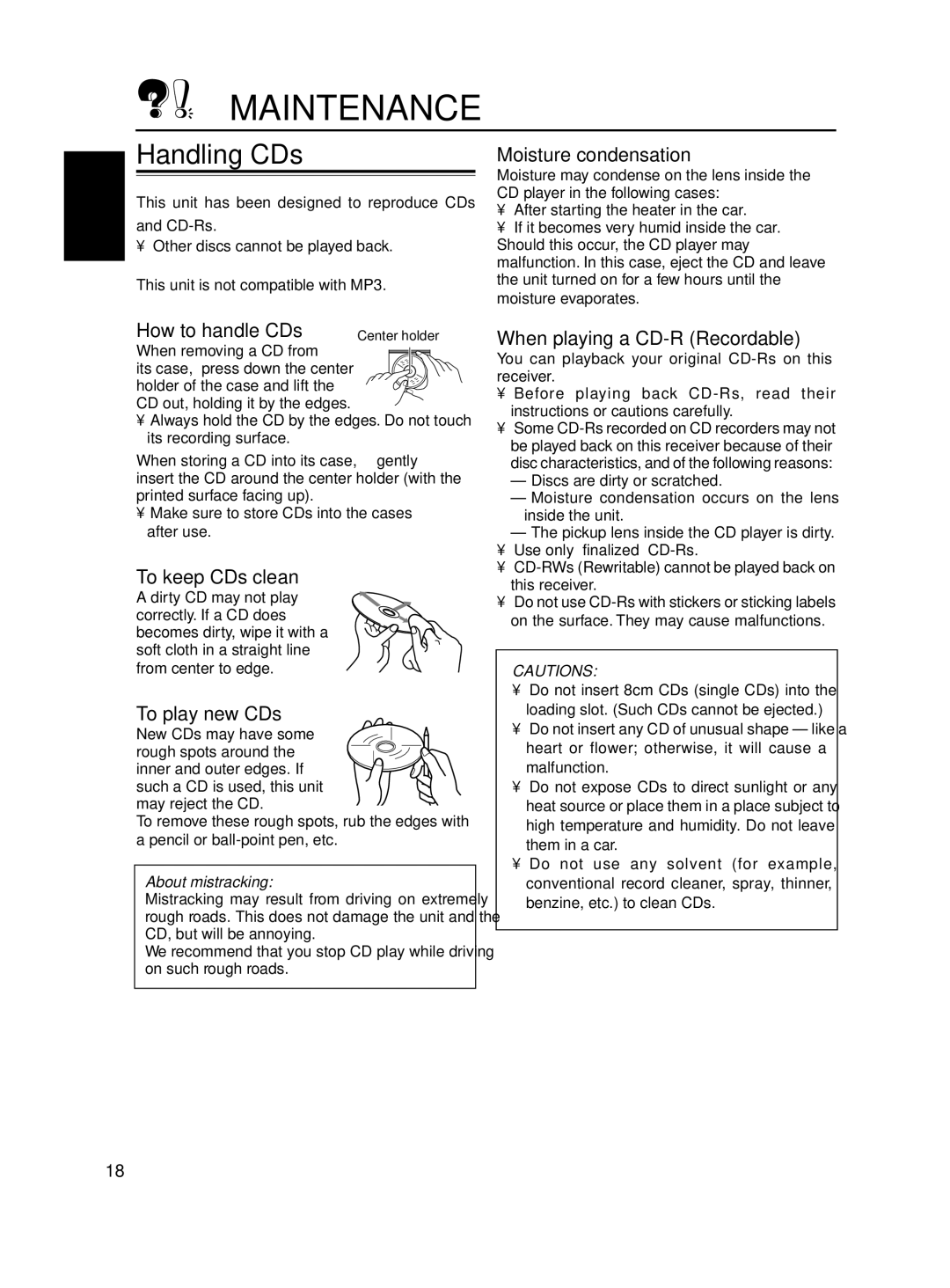 JVC GET0117-001A, KD-S595 manual Maintenance, Handling CDs 