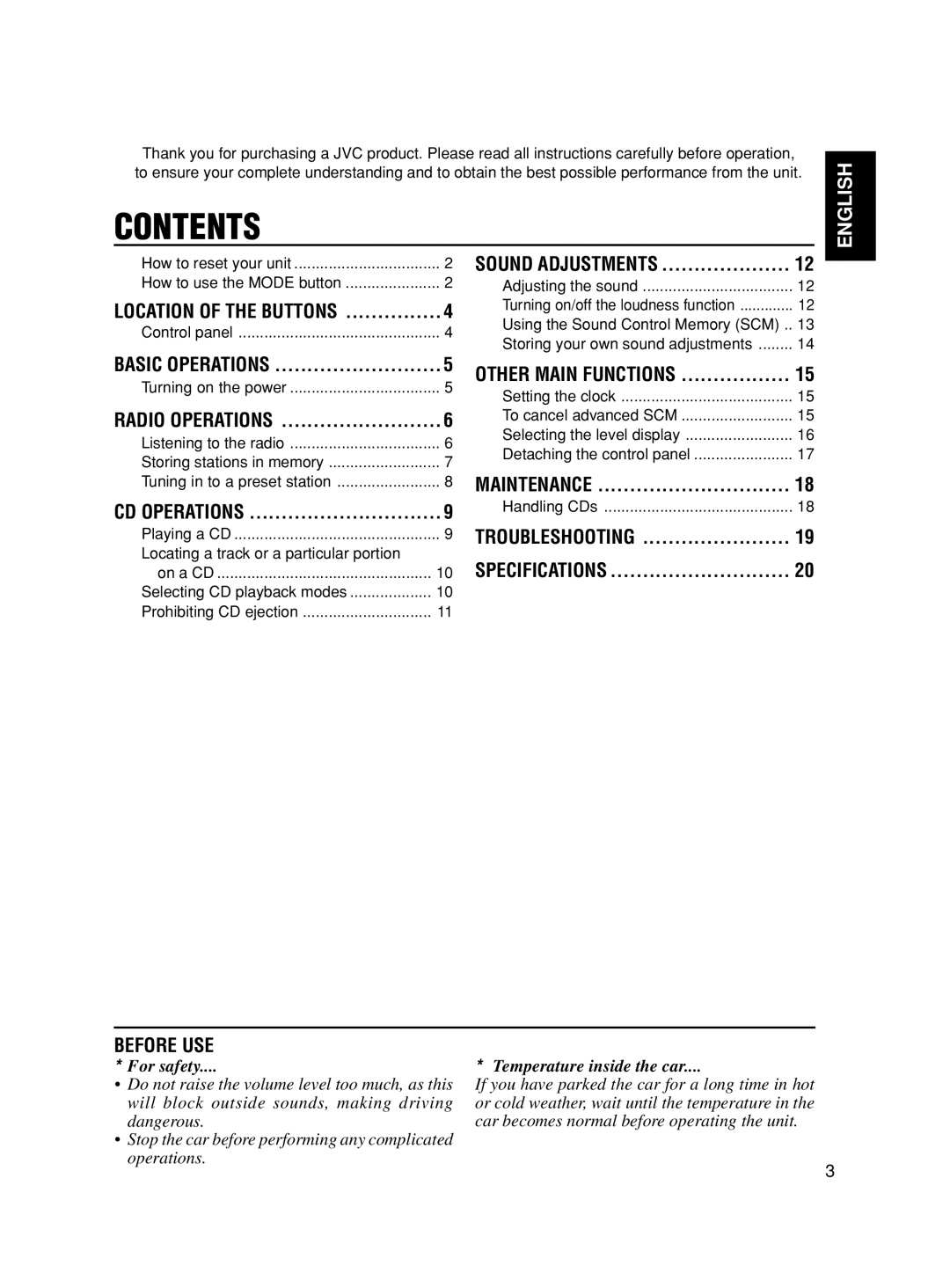 JVC KD-S595, GET0117-001A manual Contents 