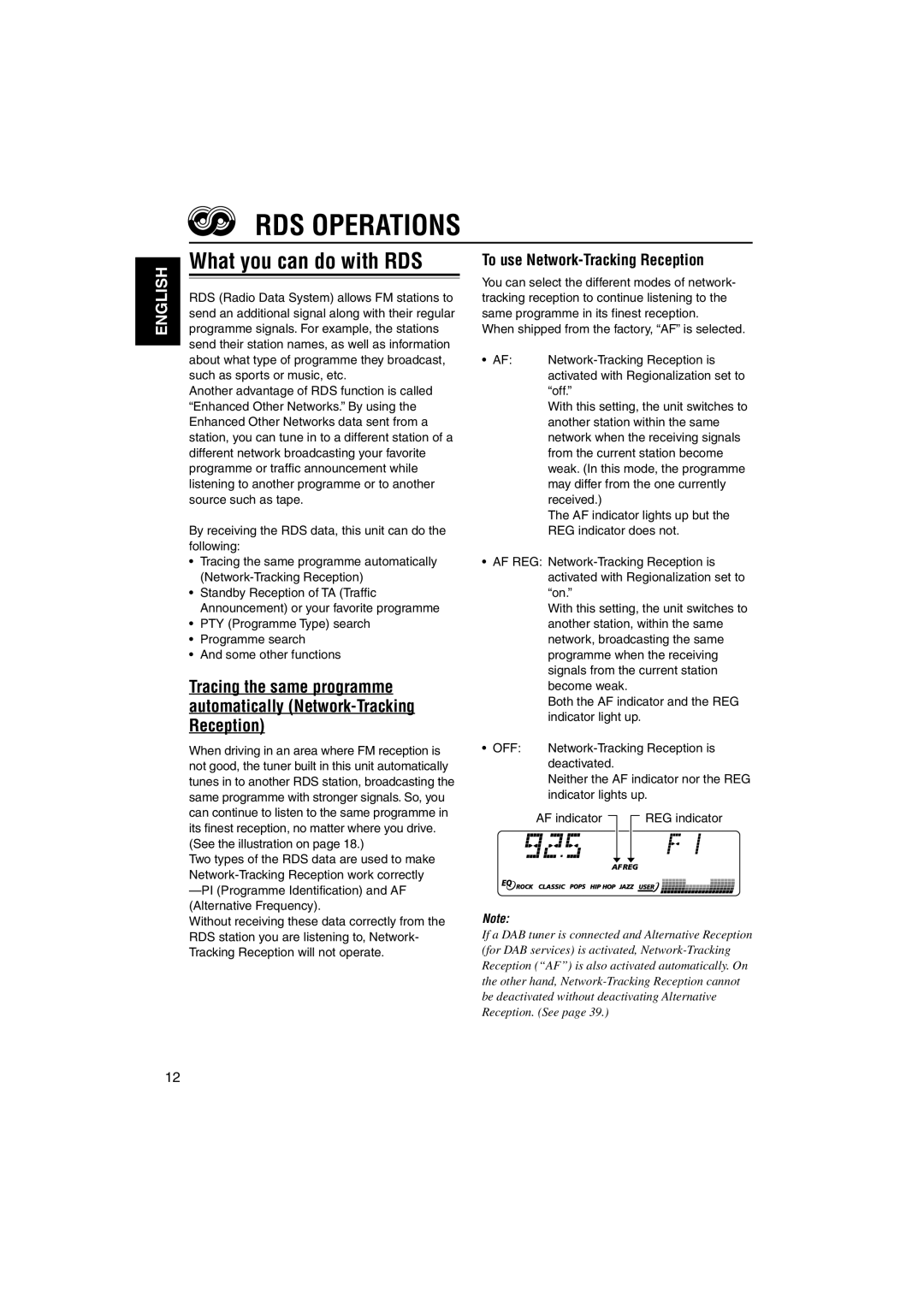 JVC GET0122-001A manual RDS Operations, What you can do with RDS, To use Network-Tracking Reception 