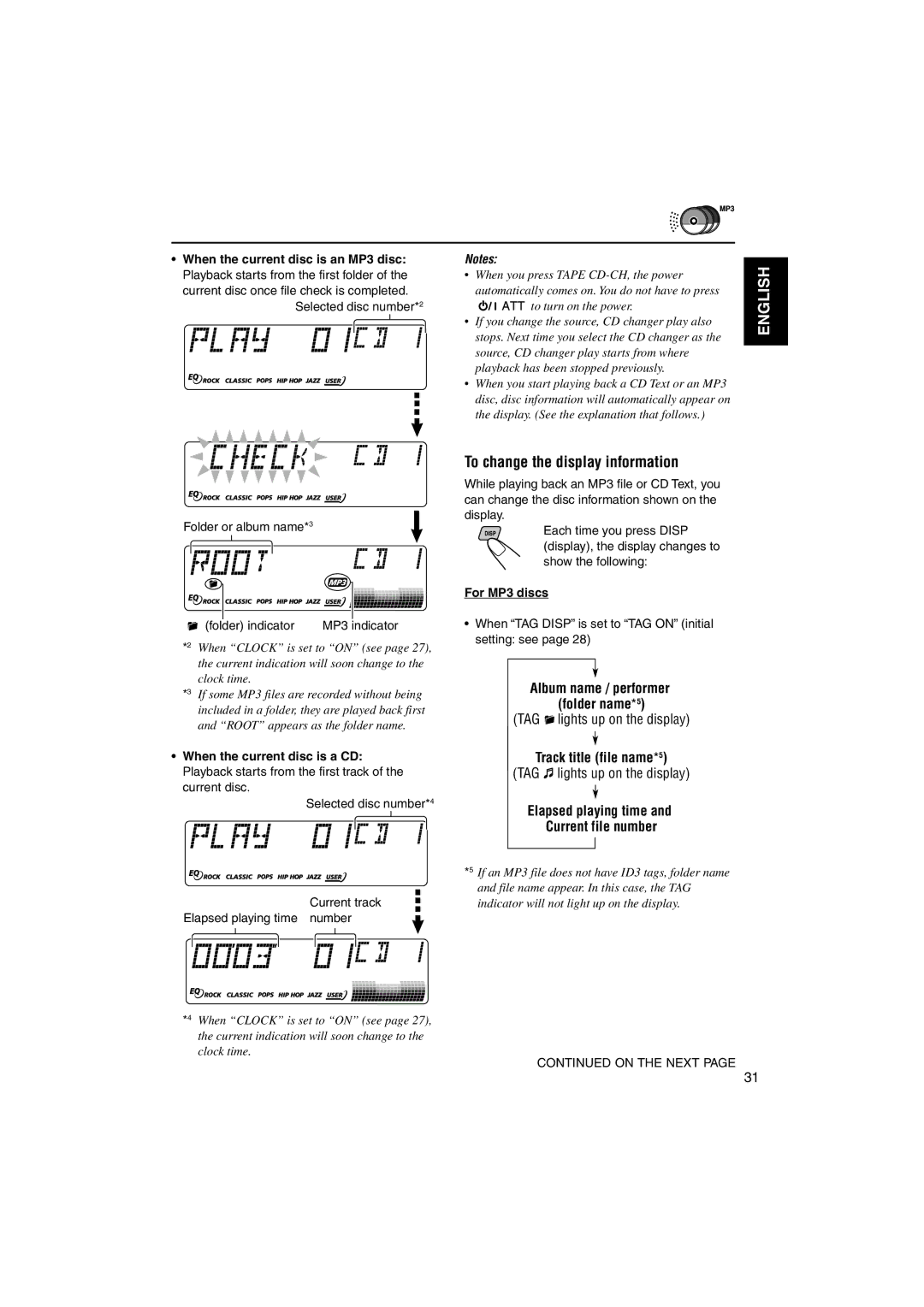 JVC GET0122-001A To change the display information, Track title file name*5, Elapsed playing time Current file number 