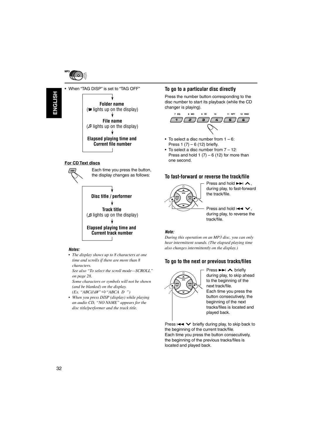 JVC GET0122-001A manual To go to a particular disc directly, To fast-forward or reverse the track/file 