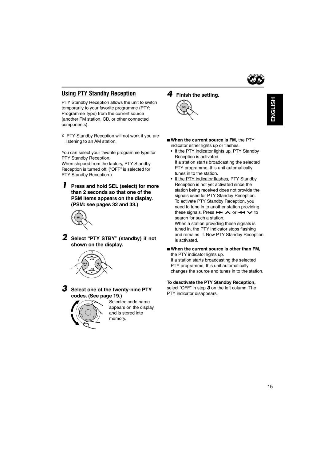 JVC GET0125-001A manual Using PTY Standby Reception, Select one of the twenty-nine PTY codes. See 