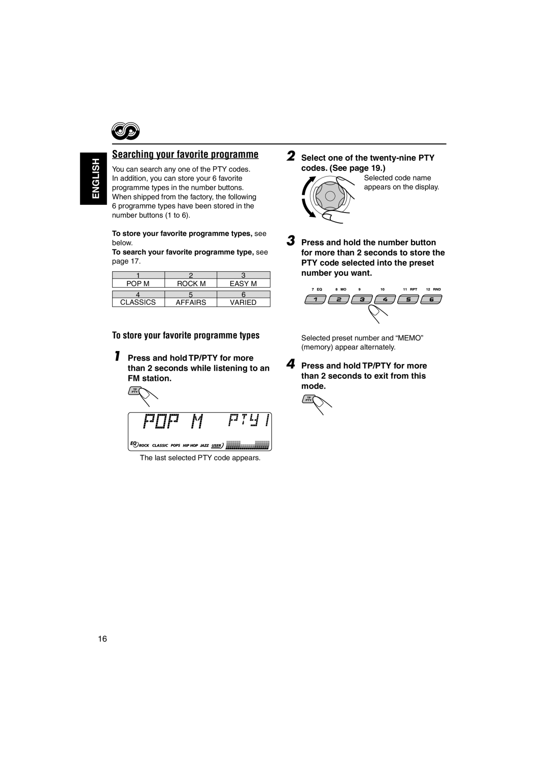 JVC GET0125-001A manual Searching your favorite programme, To store your favorite programme types 