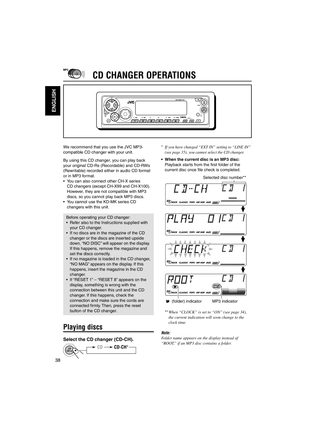 JVC GET0125-001A manual CD Changer Operations, Playing discs, Select the CD changer CD-CH CD CD-CH 