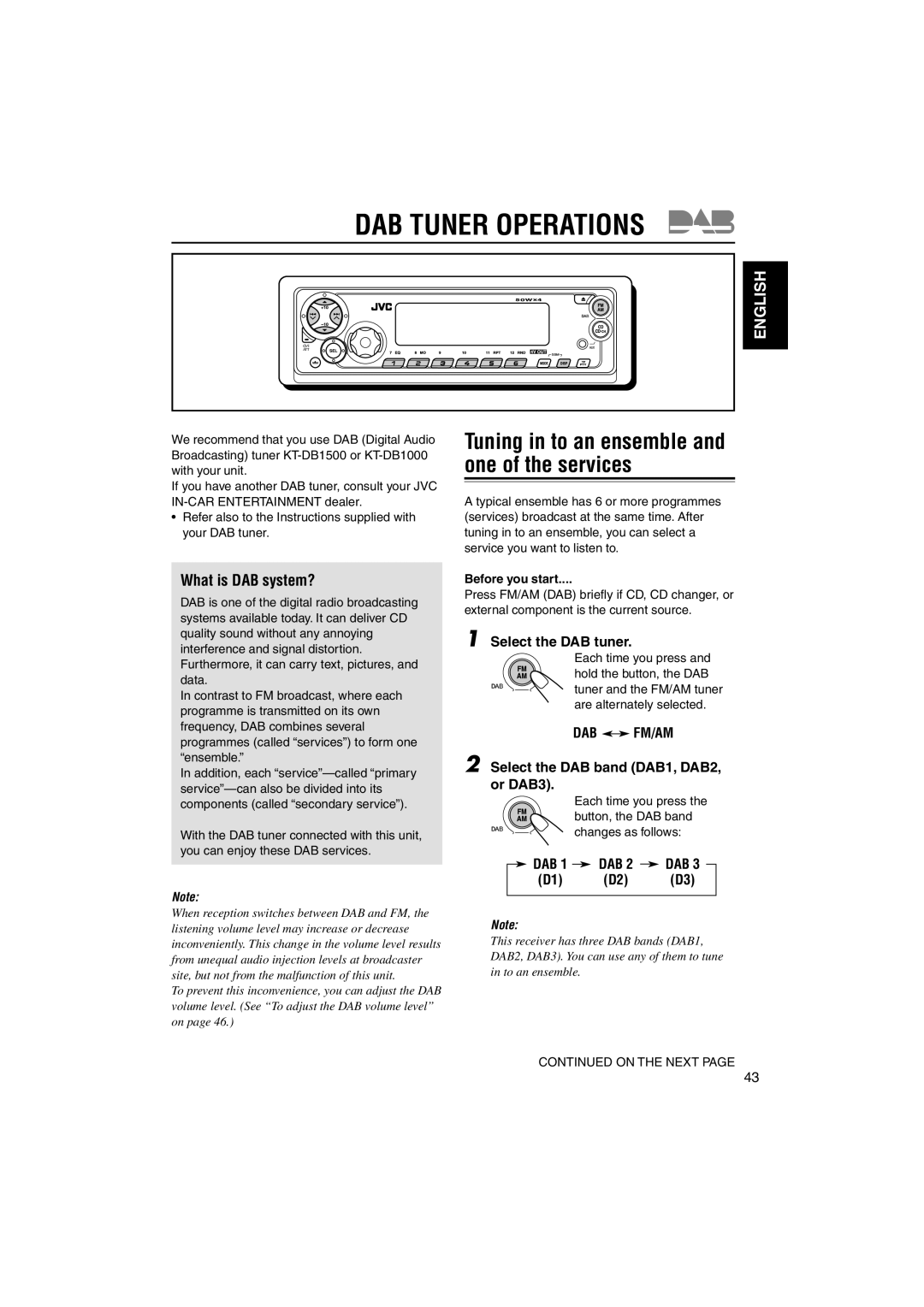 JVC GET0125-001A manual DAB Tuner Operations, What is DAB system?, Select the DAB tuner, Dab Fm/Am 