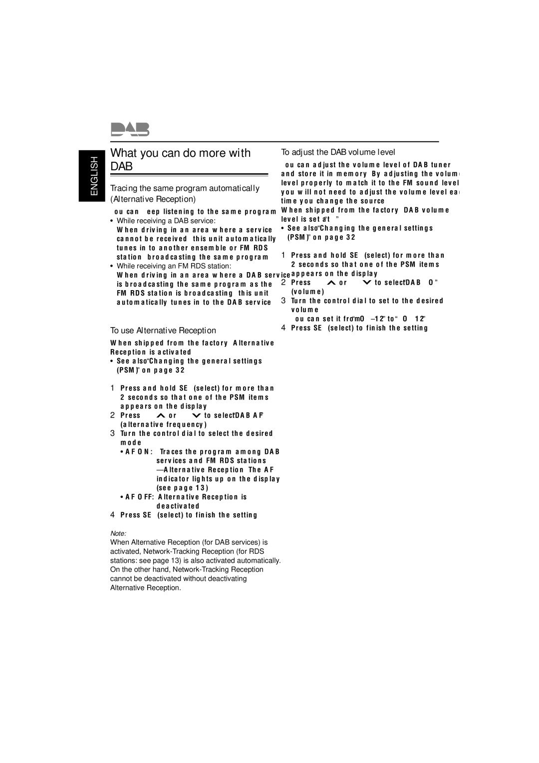 JVC GET0125-001A manual What you can do more with, To use Alternative Reception, To adjust the DAB volume level 