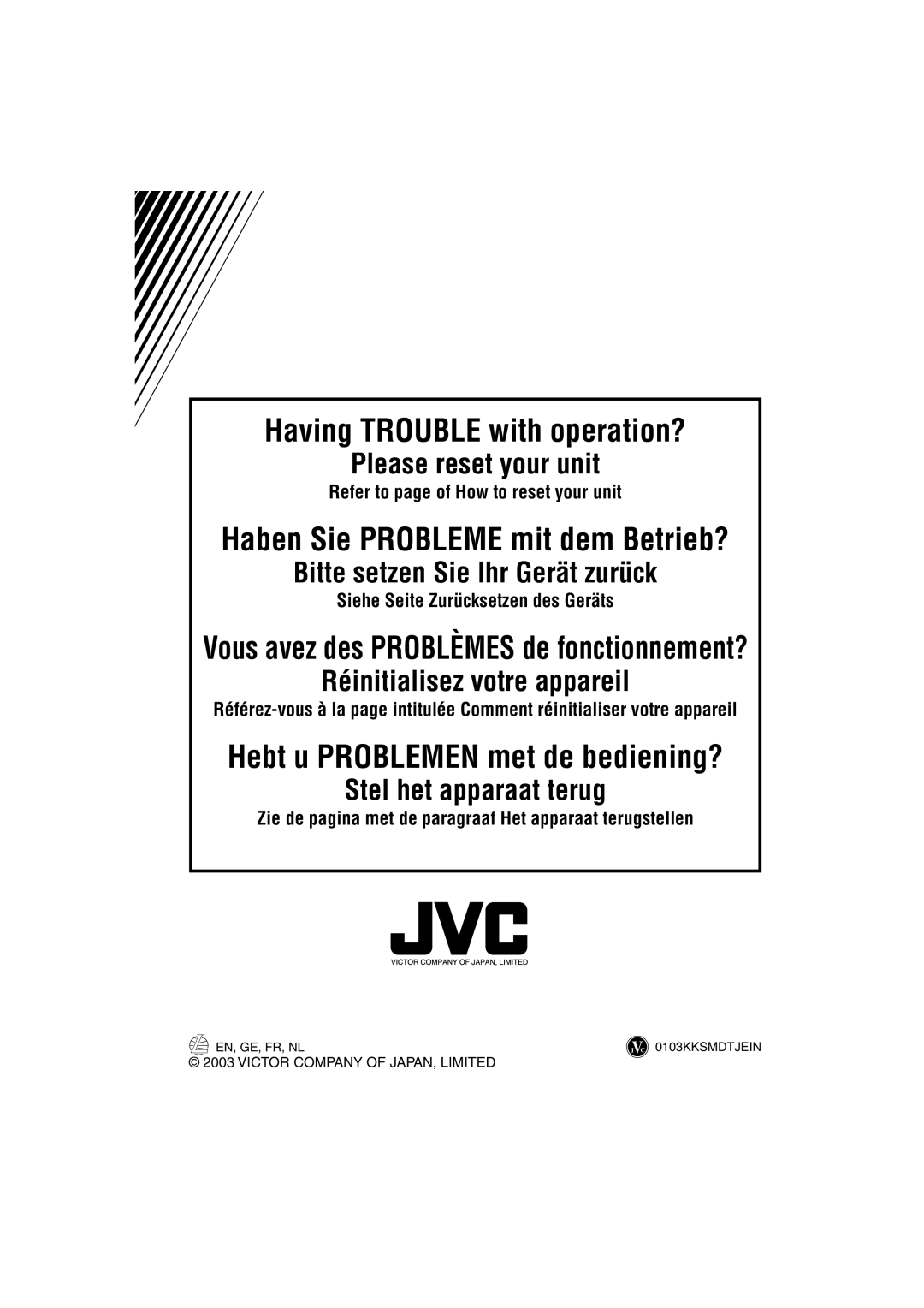 JVC GET0125-001A manual Having Trouble with operation? 