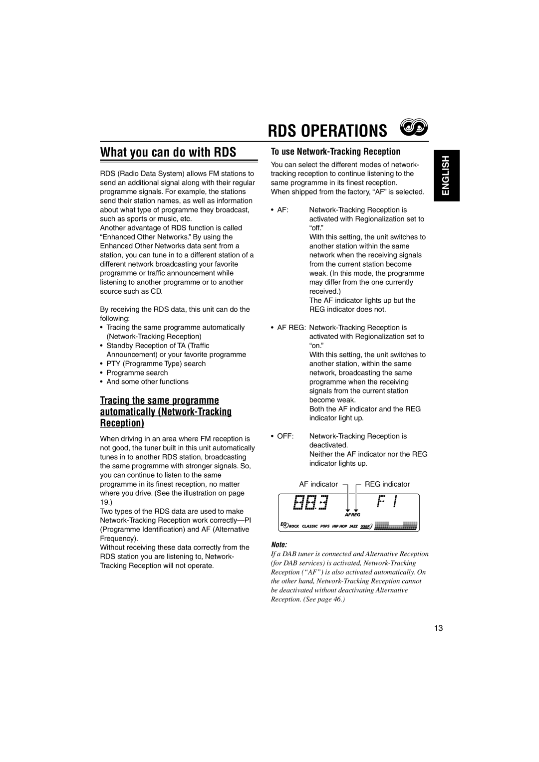 JVC GET0126-001A manual RDS Operations, What you can do with RDS, To use Network-Tracking Reception 