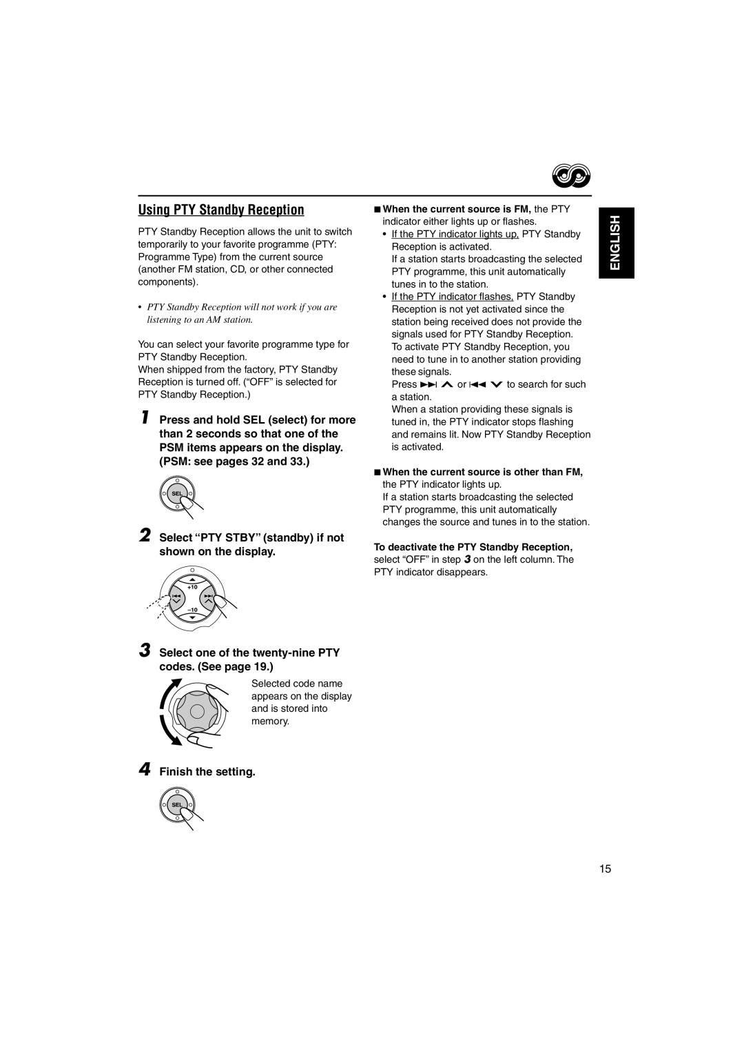 JVC GET0126-001A manual Using PTY Standby Reception, To deactivate the PTY Standby Reception 