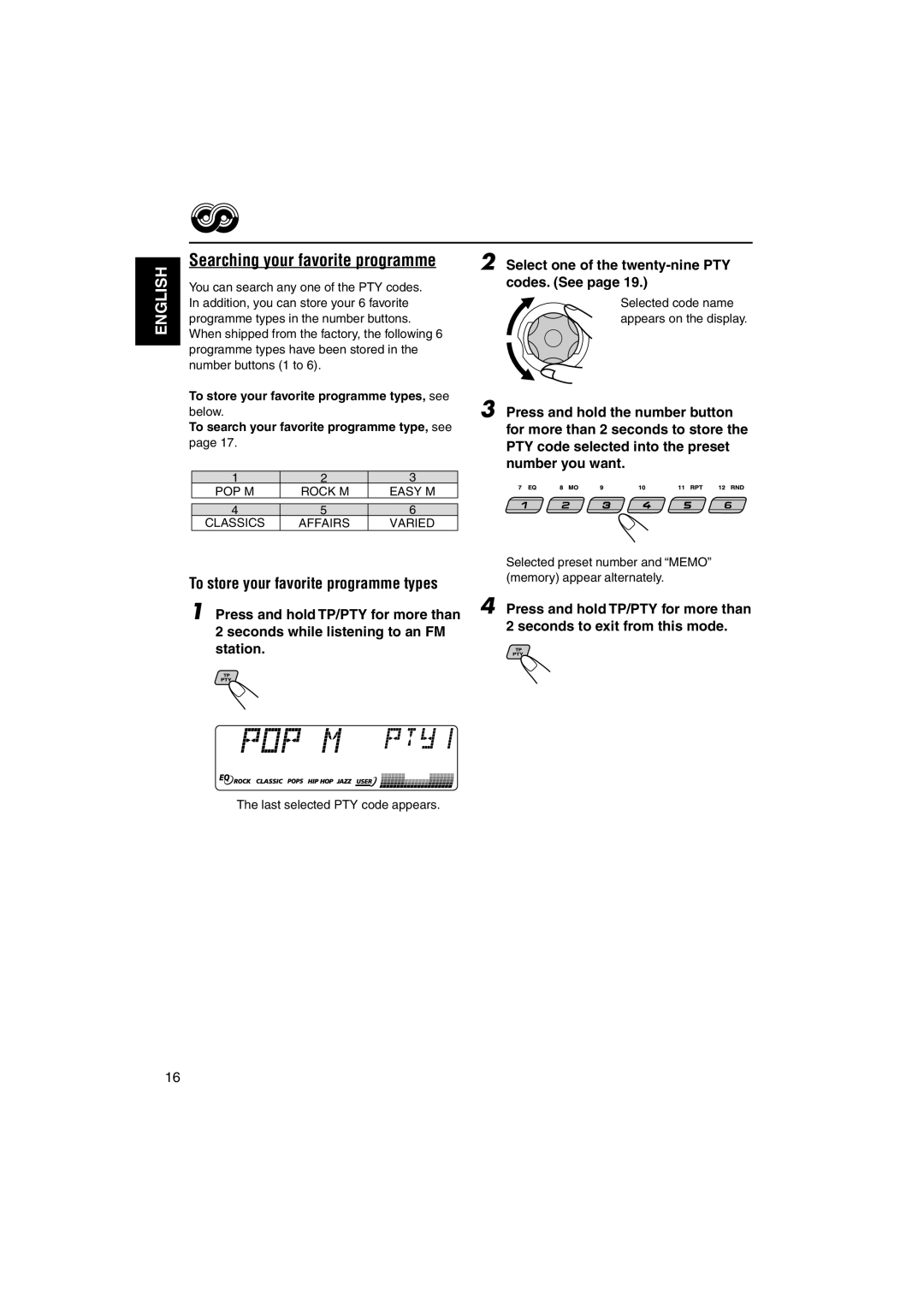 JVC GET0126-001A manual To store your favorite programme types, see, Below, To search your favorite programme type, see 