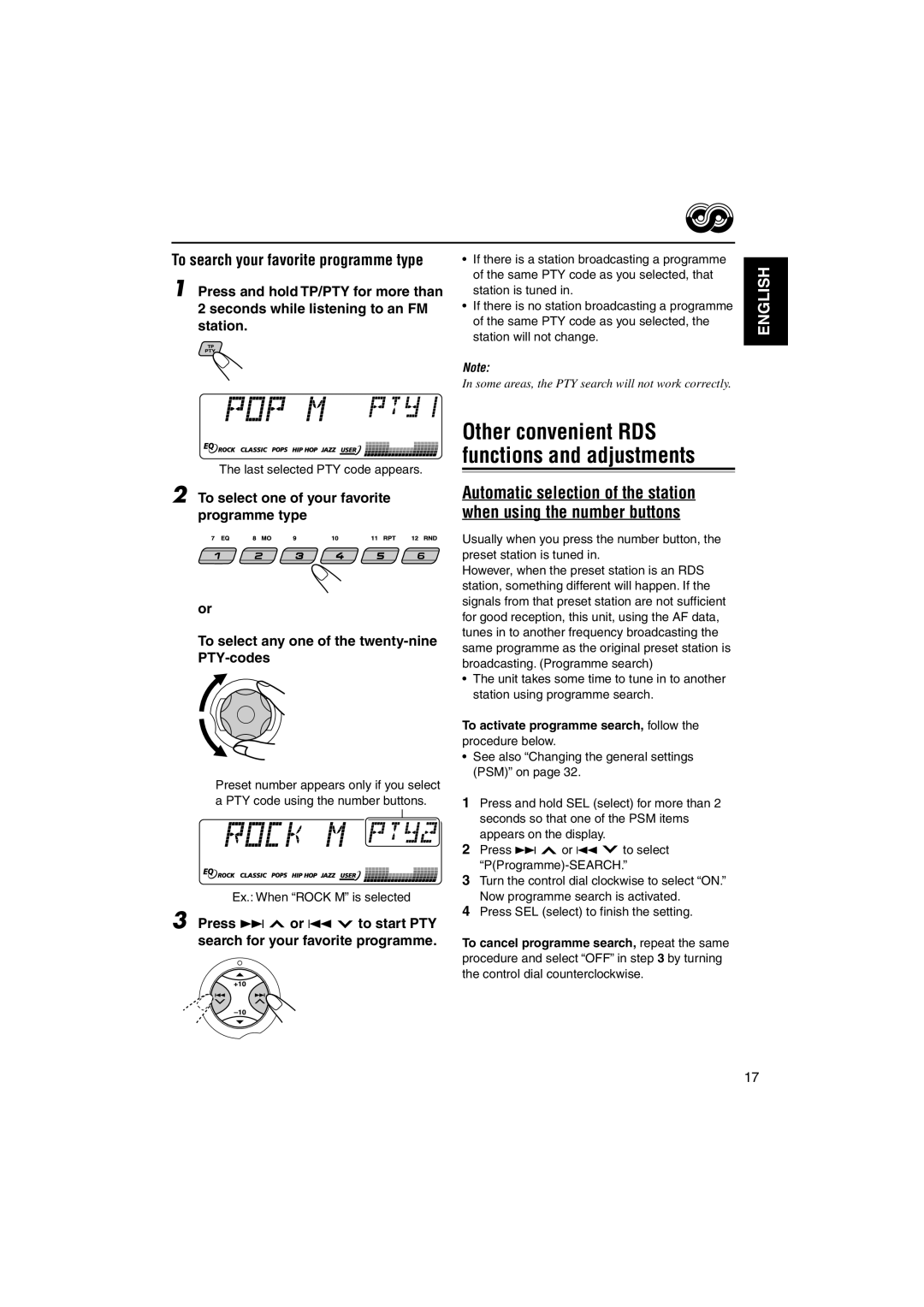 JVC GET0126-001A manual Ex. When Rock M is selected, To activate programme search, follow the procedure below 