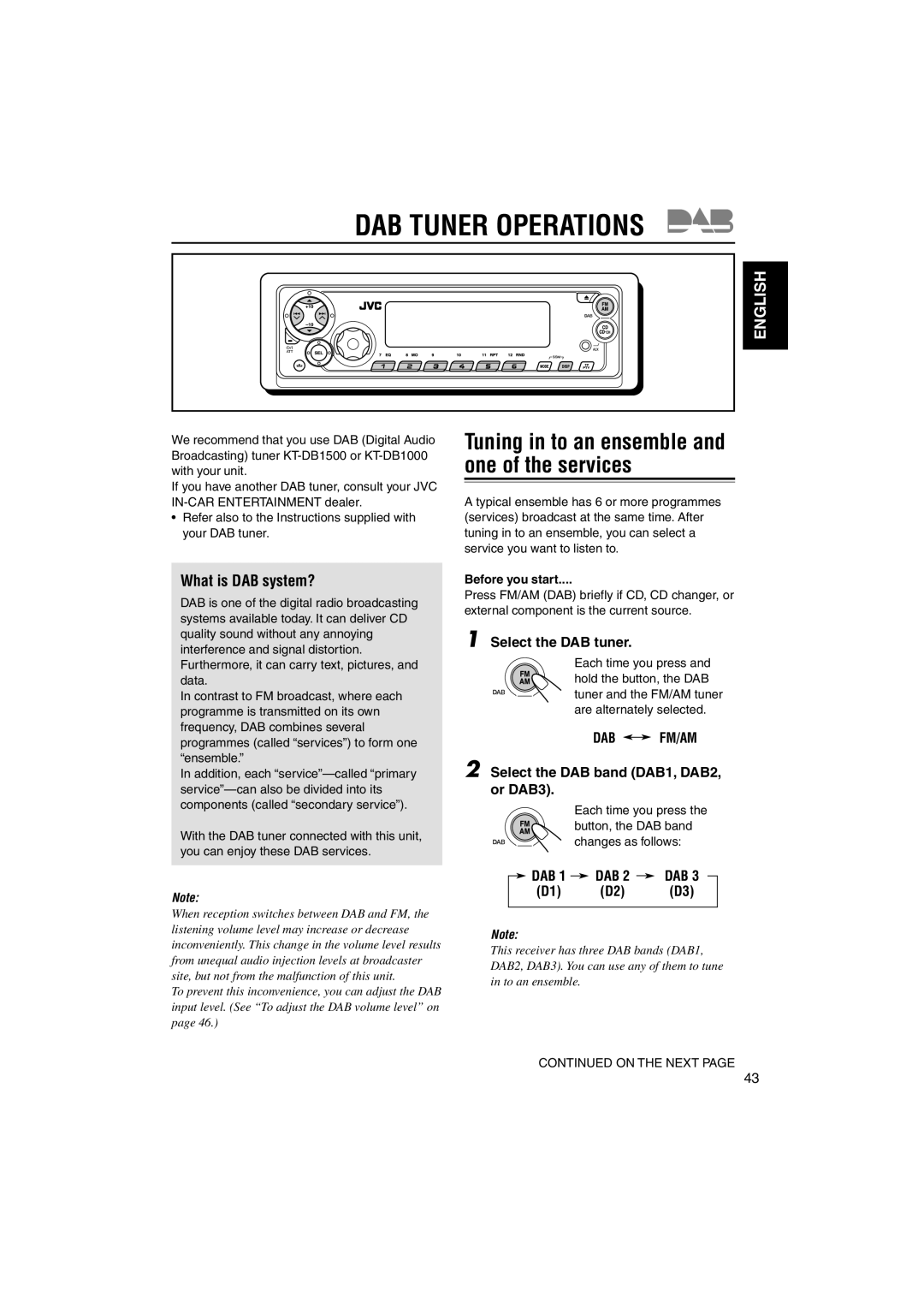 JVC GET0126-001A manual DAB Tuner Operations, What is DAB system?, Select the DAB tuner, Dab Fm/Am 