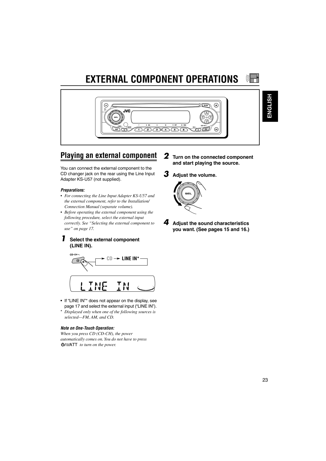 JVC KD-SX696, GET0133-001B manual External Component Operations, Select the external component Line, CD Line 