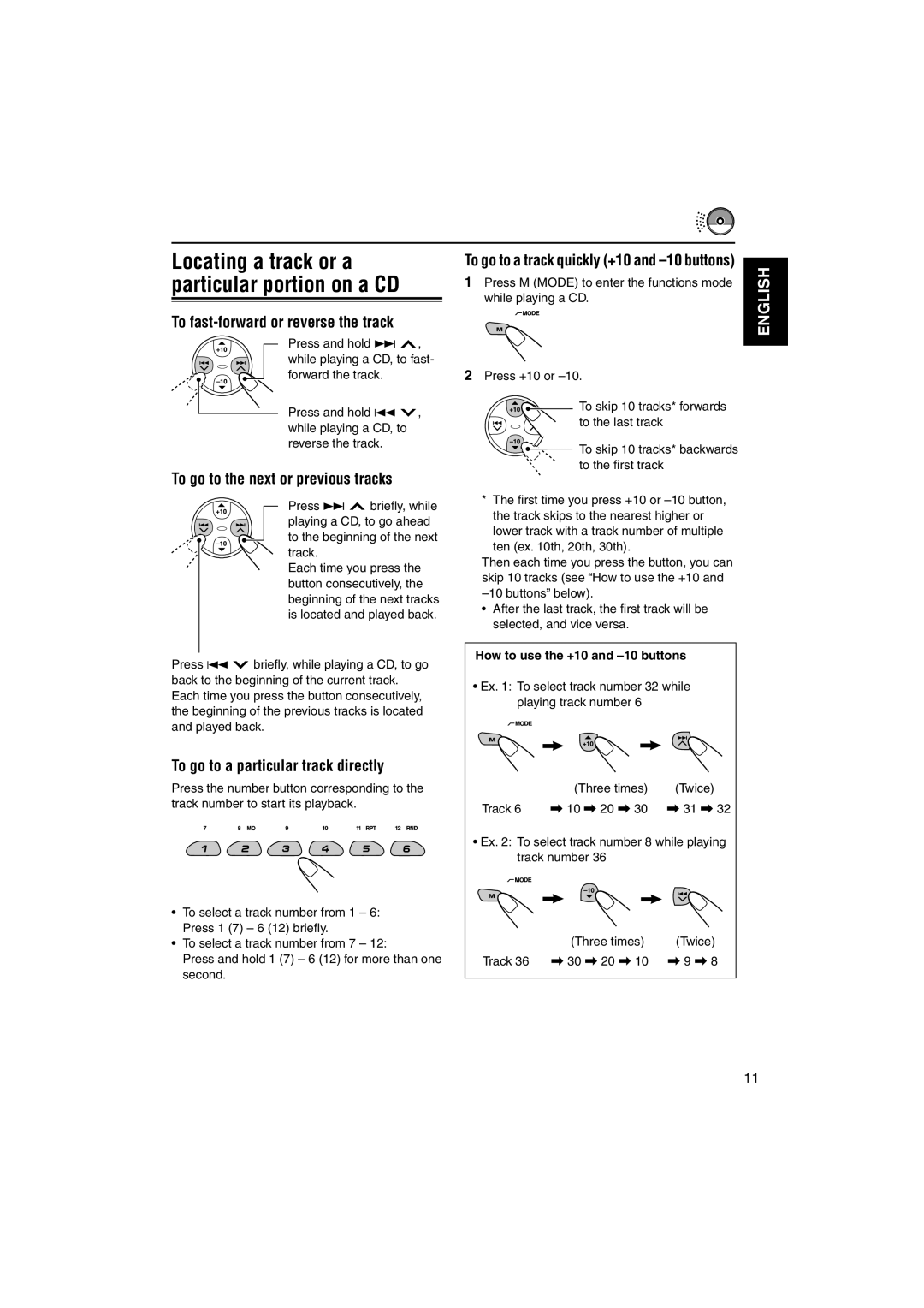 JVC GET0137-001A manual To fast-forward or reverse the track, To go to the next or previous tracks 