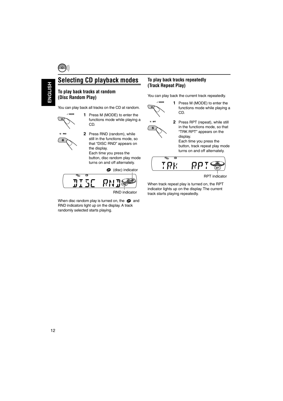 JVC GET0137-001A manual To play back tracks at random Disc Random Play, To play back tracks repeatedly Track Repeat Play 