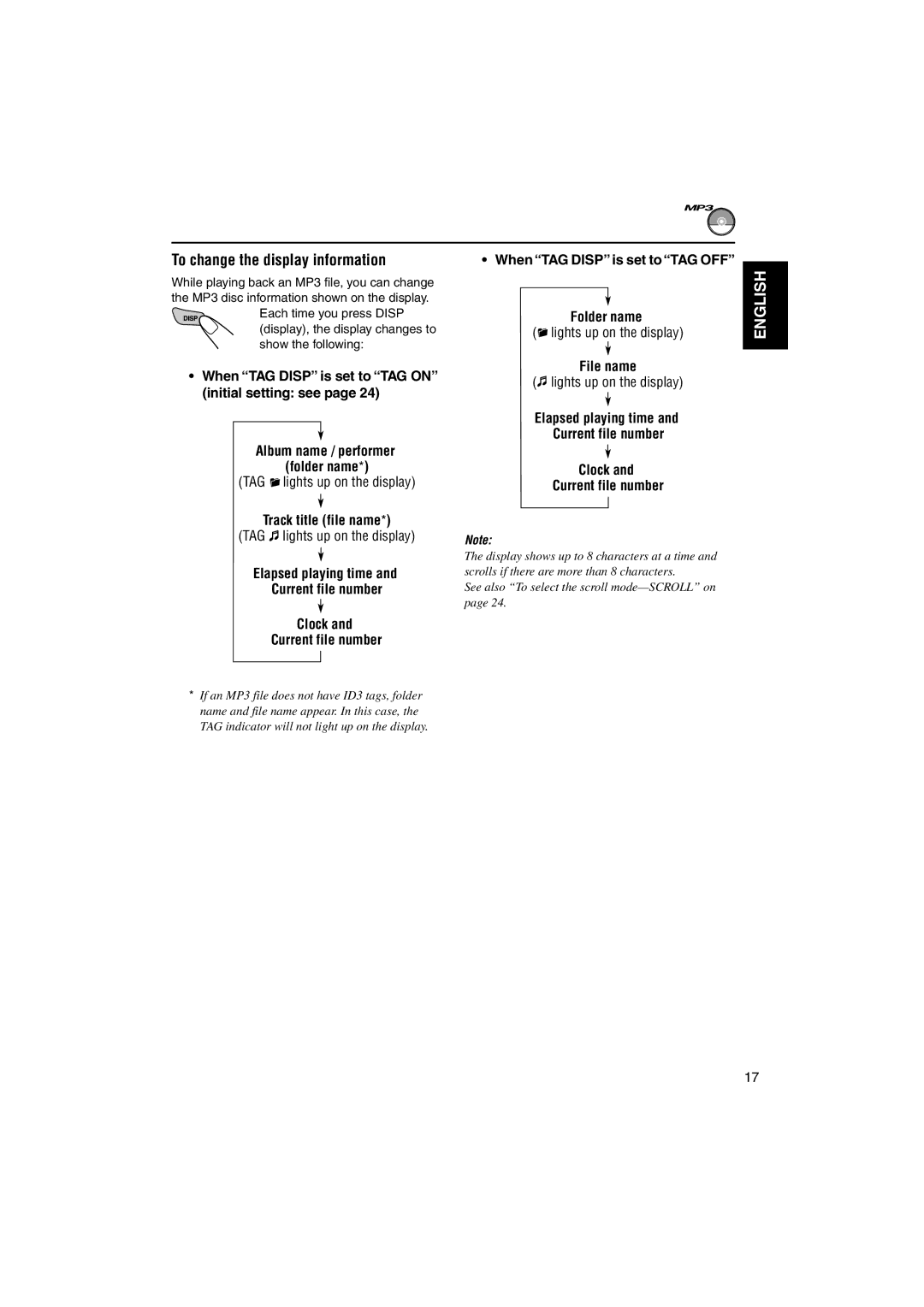 JVC GET0137-001A manual To change the display information, When TAG Disp is set to TAG on initial setting see 