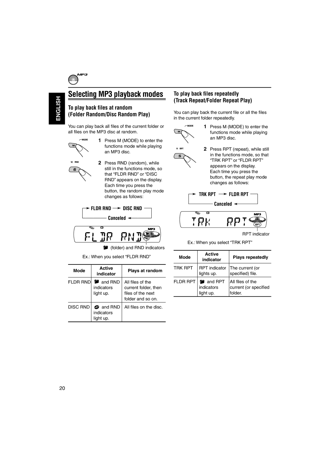 JVC GET0137-001A manual To play back files at random Folder Random/Disc Random Play, Canceled 