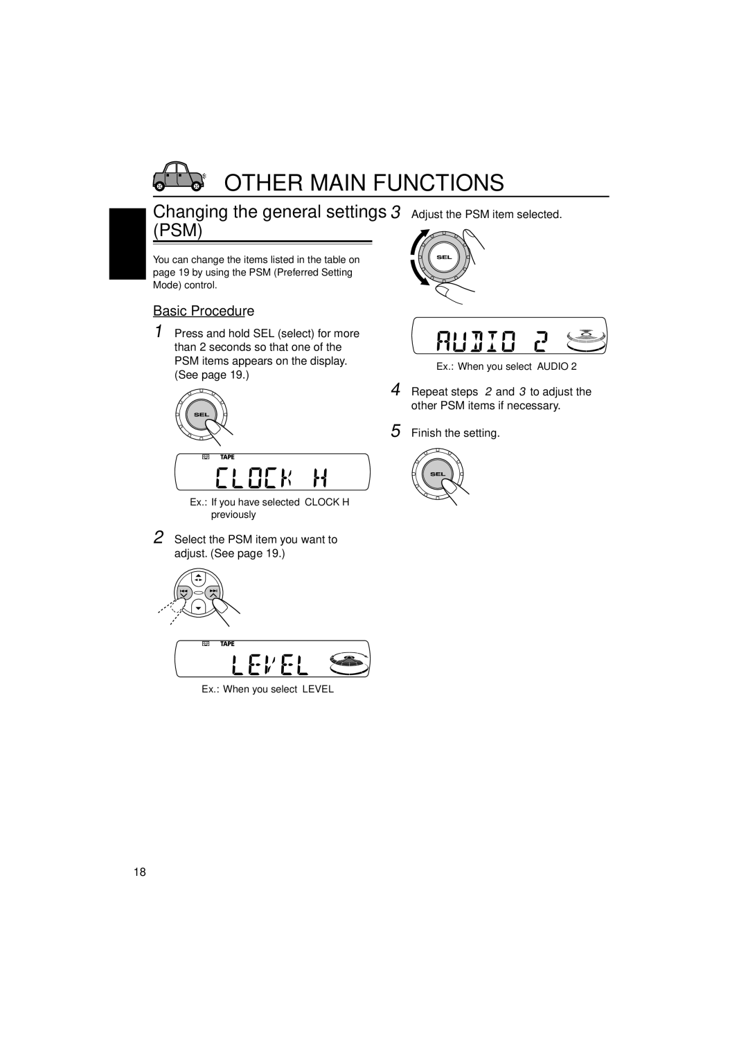 JVC GET0139-001A, KS-FX771 manual Other Main Functions, Basic Procedure, Select the PSM item you want to adjust. See 