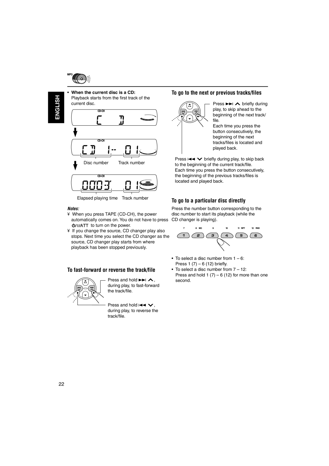 JVC GET0139-001A, KS-FX771 manual To go to the next or previous tracks/files, To fast-forward or reverse the track/file 