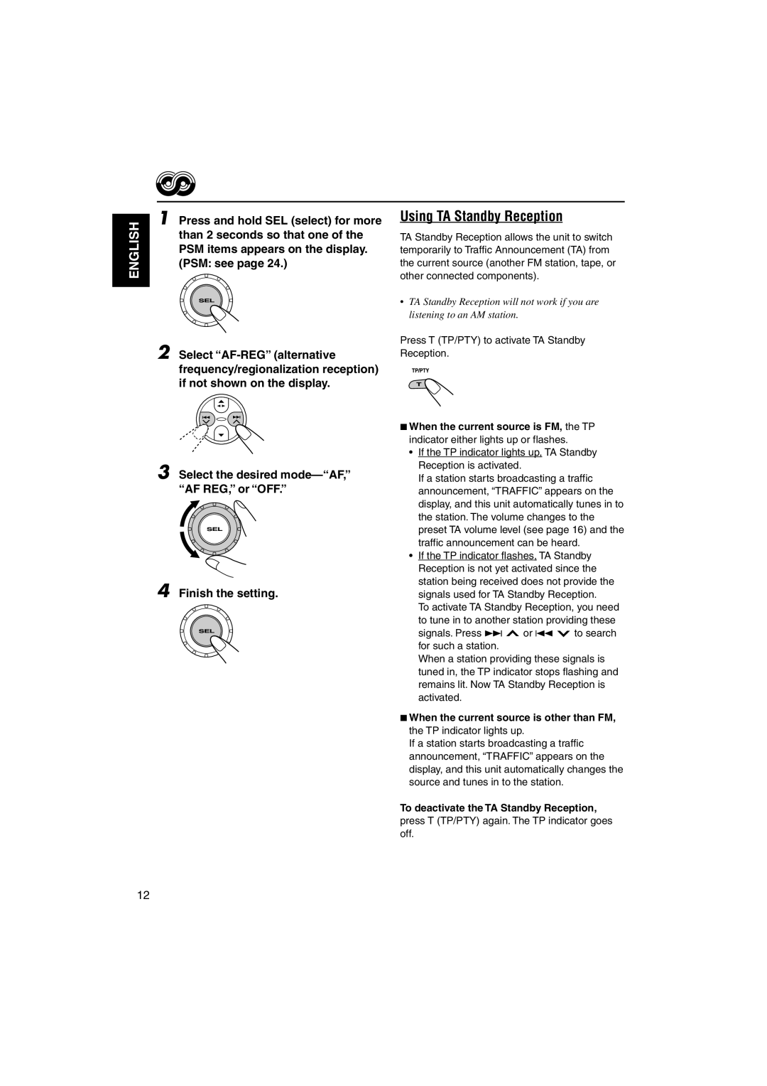 JVC GET0140-001A, KS-FX842R manual Using TA Standby Reception, Press T TP/PTY to activate TA Standby Reception 