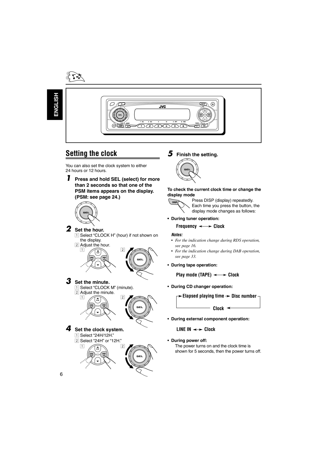 JVC GET0140-001A, KS-FX842R manual Setting the clock 