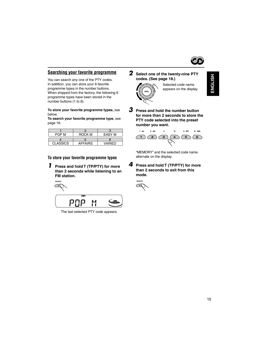 JVC KD-SC945, GET0143-001A manual To store your favorite programme types, see, To search your favorite programme type, see 