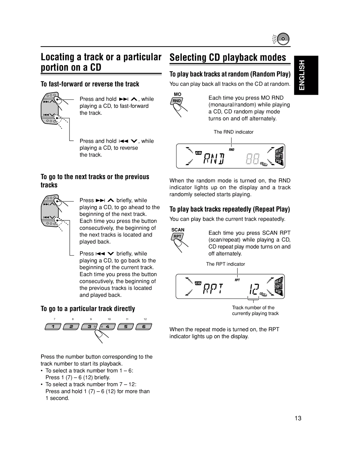 JVC KD-S845, GET0163-001A manual Locating a track or a particular portion on a CD, To fast-forward or reverse the track 