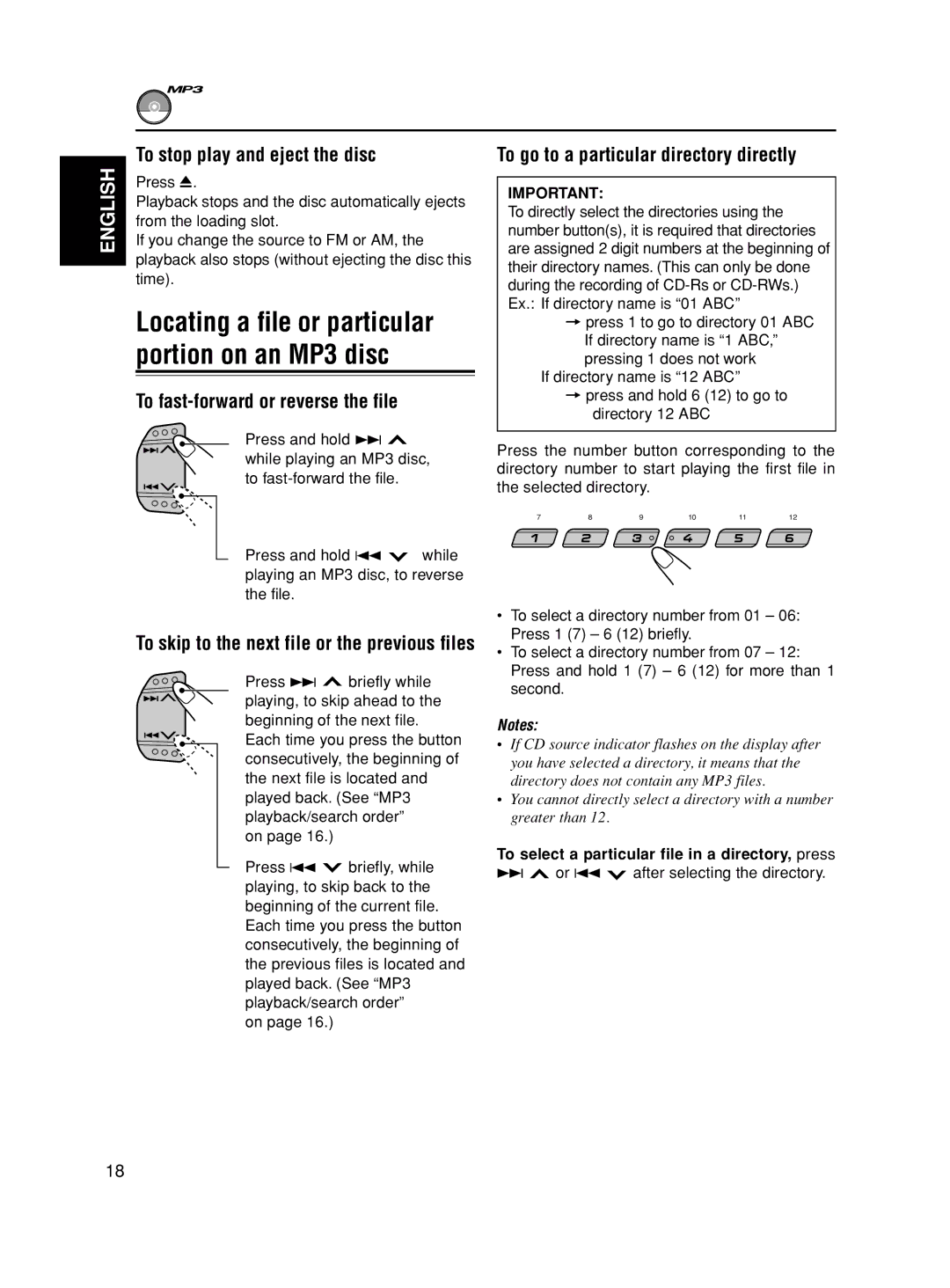 JVC GET0163-001A, KD-S845 manual To stop play and eject the disc, To fast-forward or reverse the file 