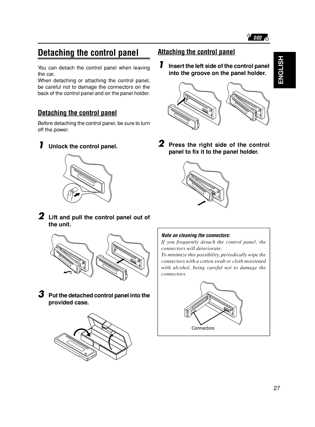 JVC KD-S845, GET0163-001A manual Detaching the control panel, Attaching the control panel 