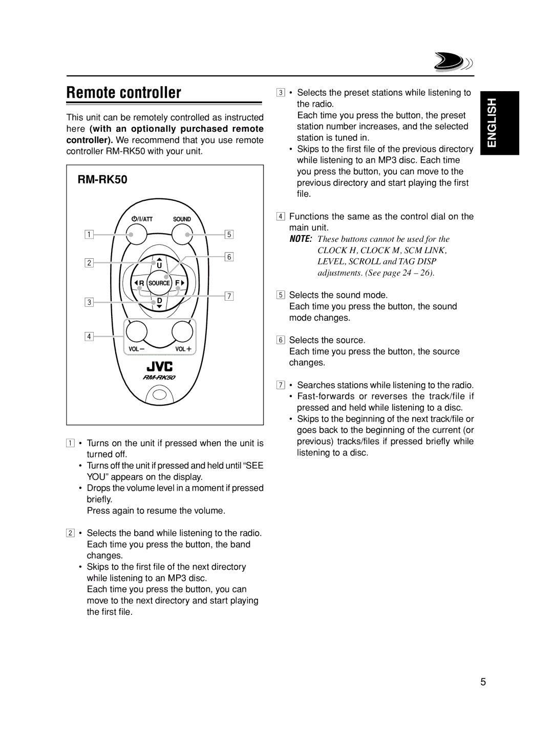 JVC KD-S845, GET0163-001A manual Remote controller, This unit can be remotely controlled as instructed 