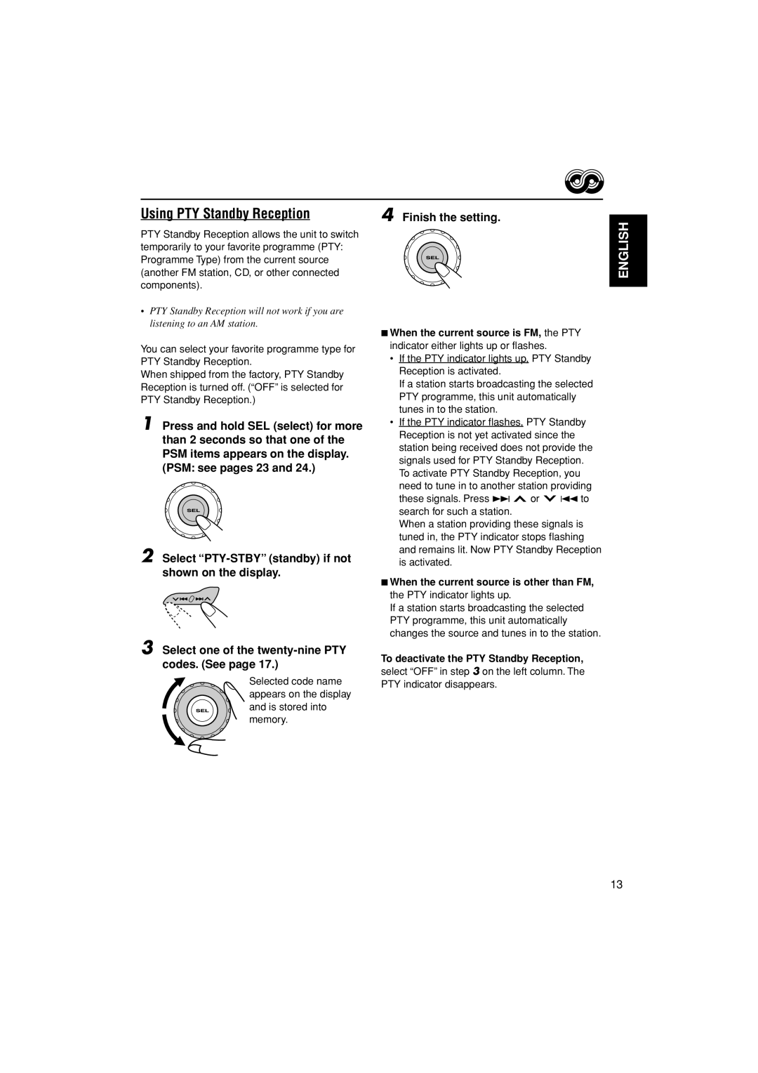 JVC GET0187-001A manual Using PTY Standby Reception, To deactivate the PTY Standby Reception 