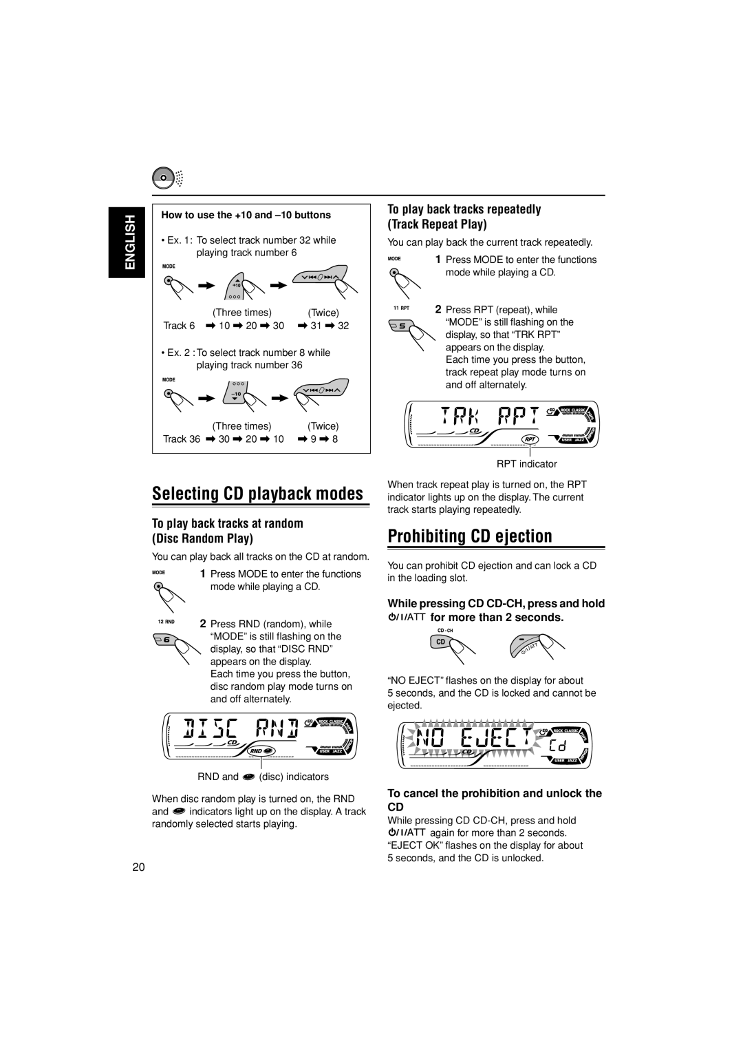 JVC GET0187-001A manual Prohibiting CD ejection, To play back tracks at random Disc Random Play 