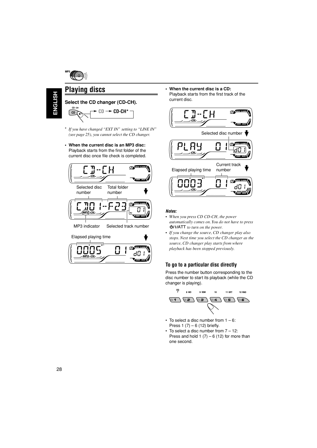 JVC GET0187-001A manual To go to a particular disc directly, Select the CD changer CD-CH, Cd-Ch, Selected disc 