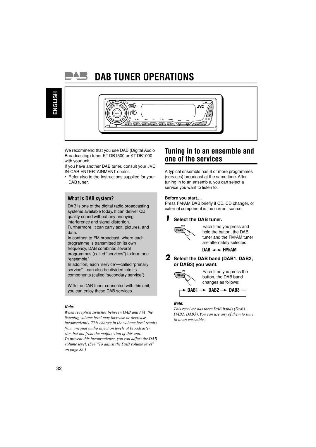 JVC GET0187-001A manual DAB Tuner Operations, What is DAB system?, Dab Fm/Am 