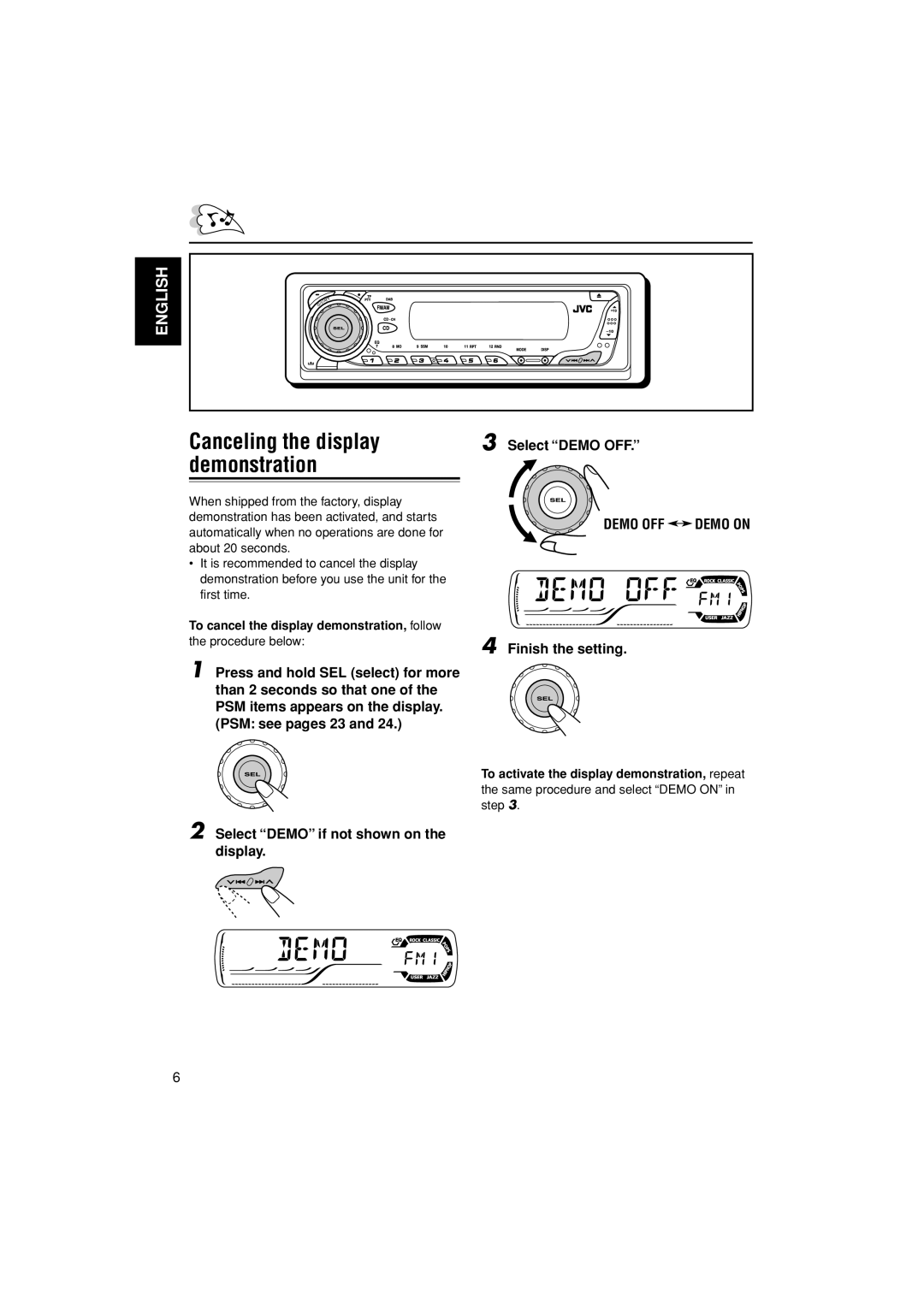 JVC GET0187-001A manual Demo OFF Demo on, Finish the setting, To cancel the display demonstration, follow 