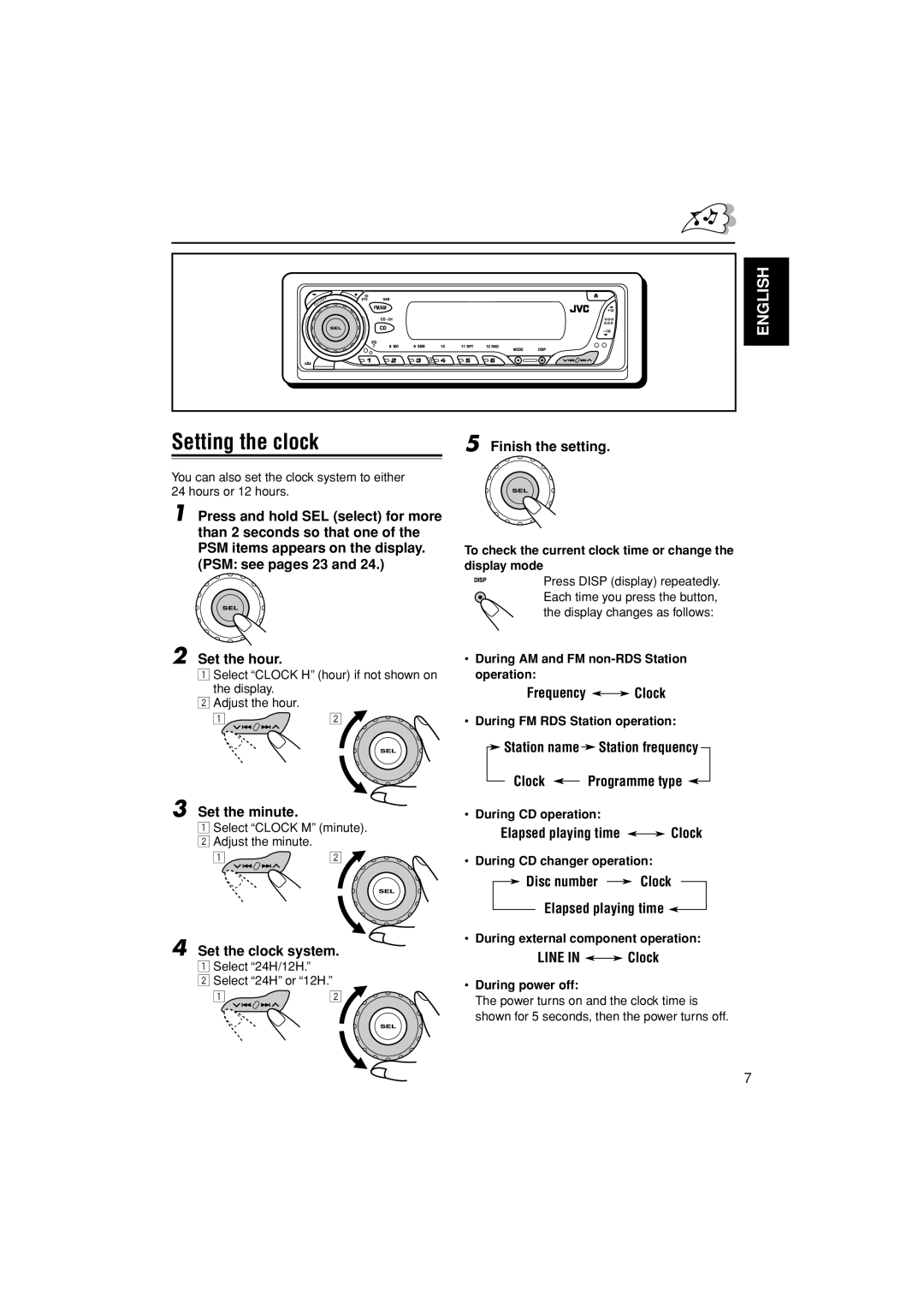 JVC GET0187-001A manual Setting the clock 