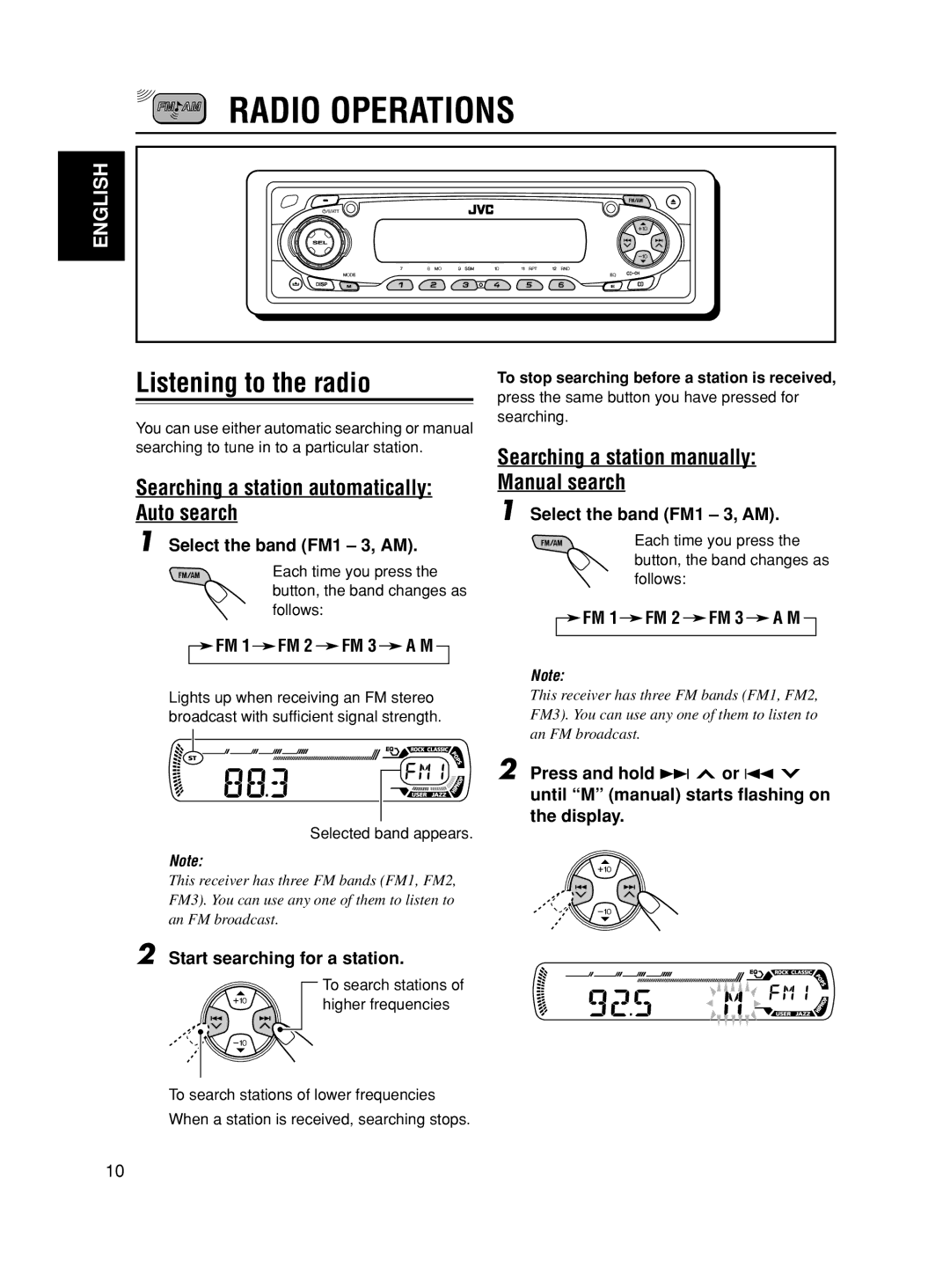 JVC GET0188-001A manual Radio Operations, Listening to the radio, Searching a station automatically Auto search 