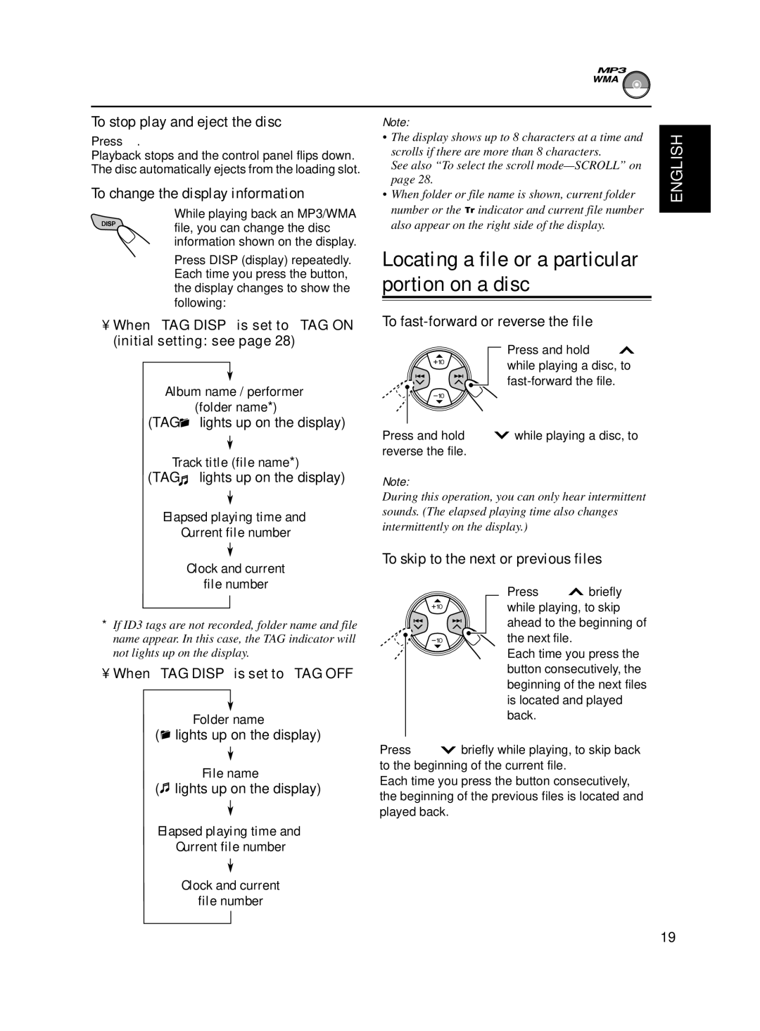 JVC GET0188-001A To stop play and eject the disc, To change the display information, To fast-forward or reverse the file 