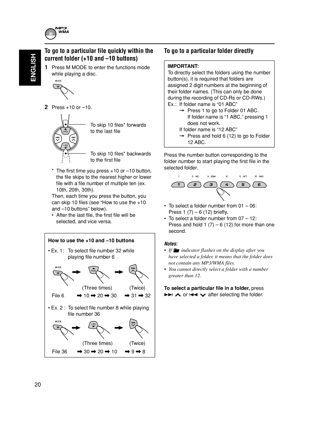 JVC GET0188-001A manual Current folder +10 and -10 buttons, To go to a particular folder directly 